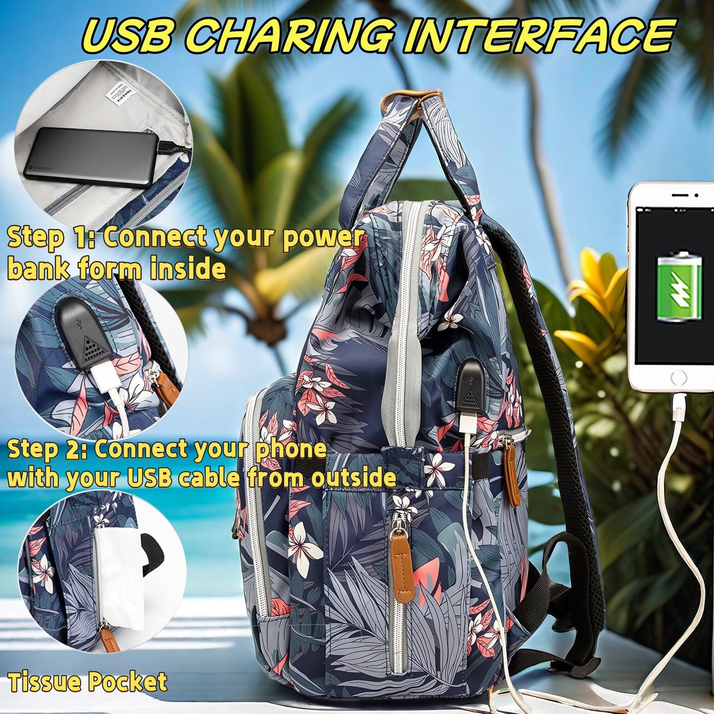 Diaper Bag Backpack for Dad and Mom with USB Charging Port Stroller Straps and Insulated Pocket,army military Travel Nappy Backpack for Daddy/Mommy (Black)