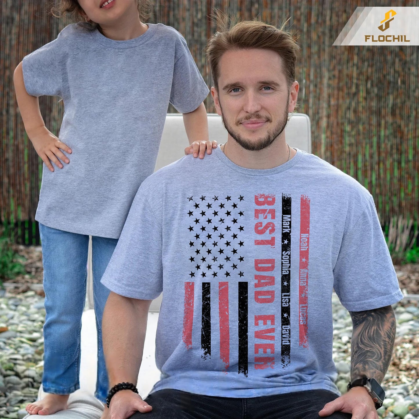 FLOCHIL Personalized Dad Shirt for Men, Custom With Kids Names, Fathers Day T Shirt, Gifts