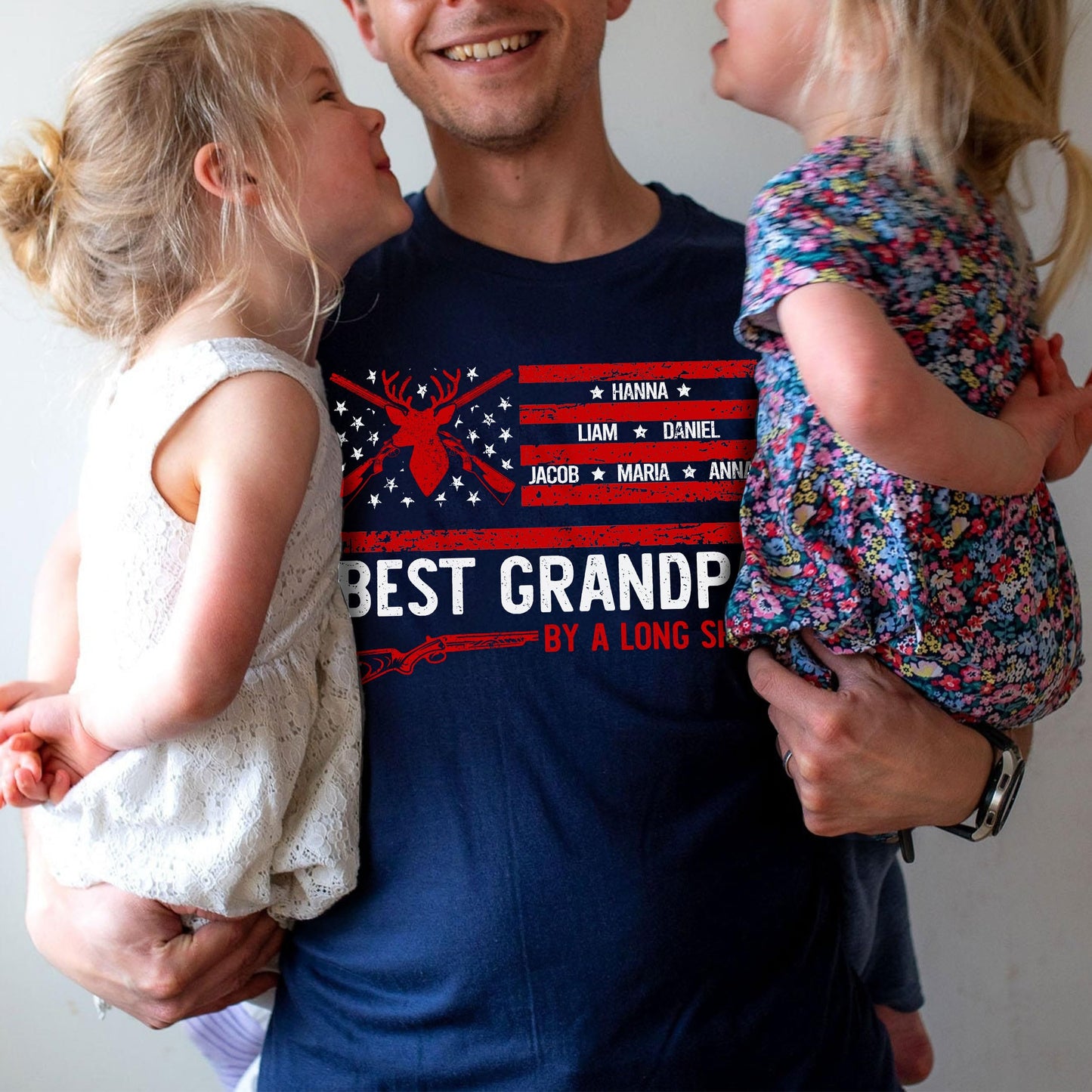 Personalized Fathers Day Shirts for Dad, Grandpa Shirt with Grandkids Names, Gifts for Dad Hunting Fishing