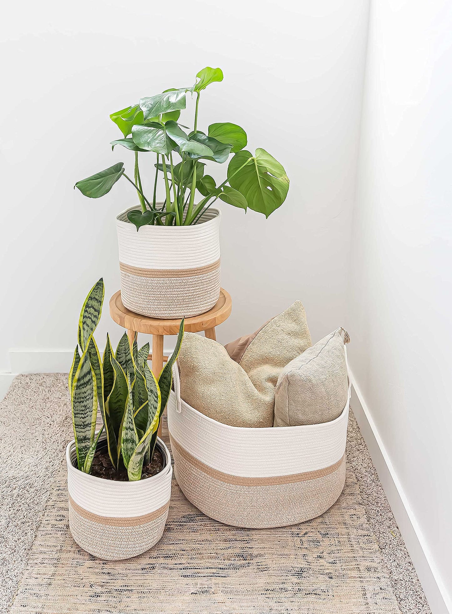 OrganiHaus Large Blanket Basket for Living Room 20x13, Rainbow Rope Basket for Classroom Organization, Toy Storage Basket, Woven Kids Laundry Basket, Baby Toy Box, Cute Storage Basket, Nursery Hamper