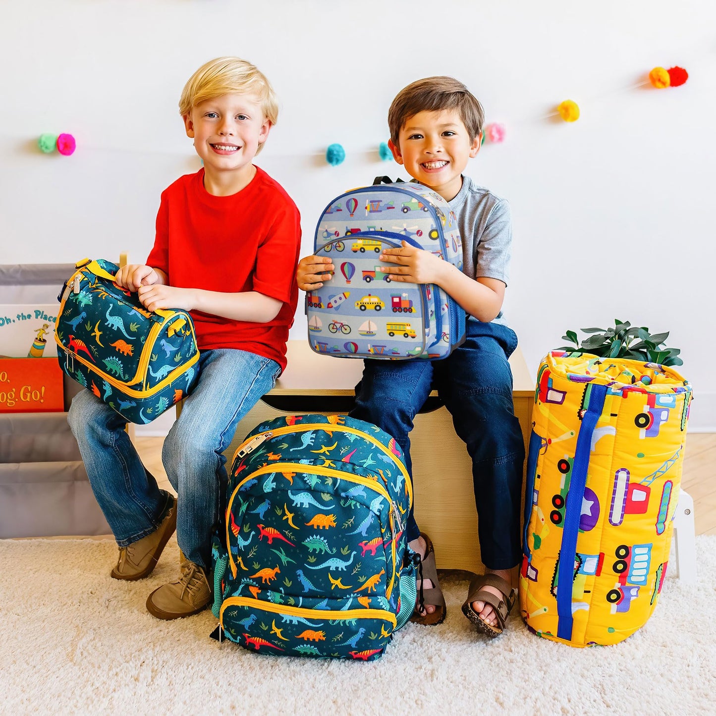 Wildkin 12-inch Kids Backpack – Padded, Adjustable, Ideal for Daycare & Travel - Trains, Planes, and Trucks