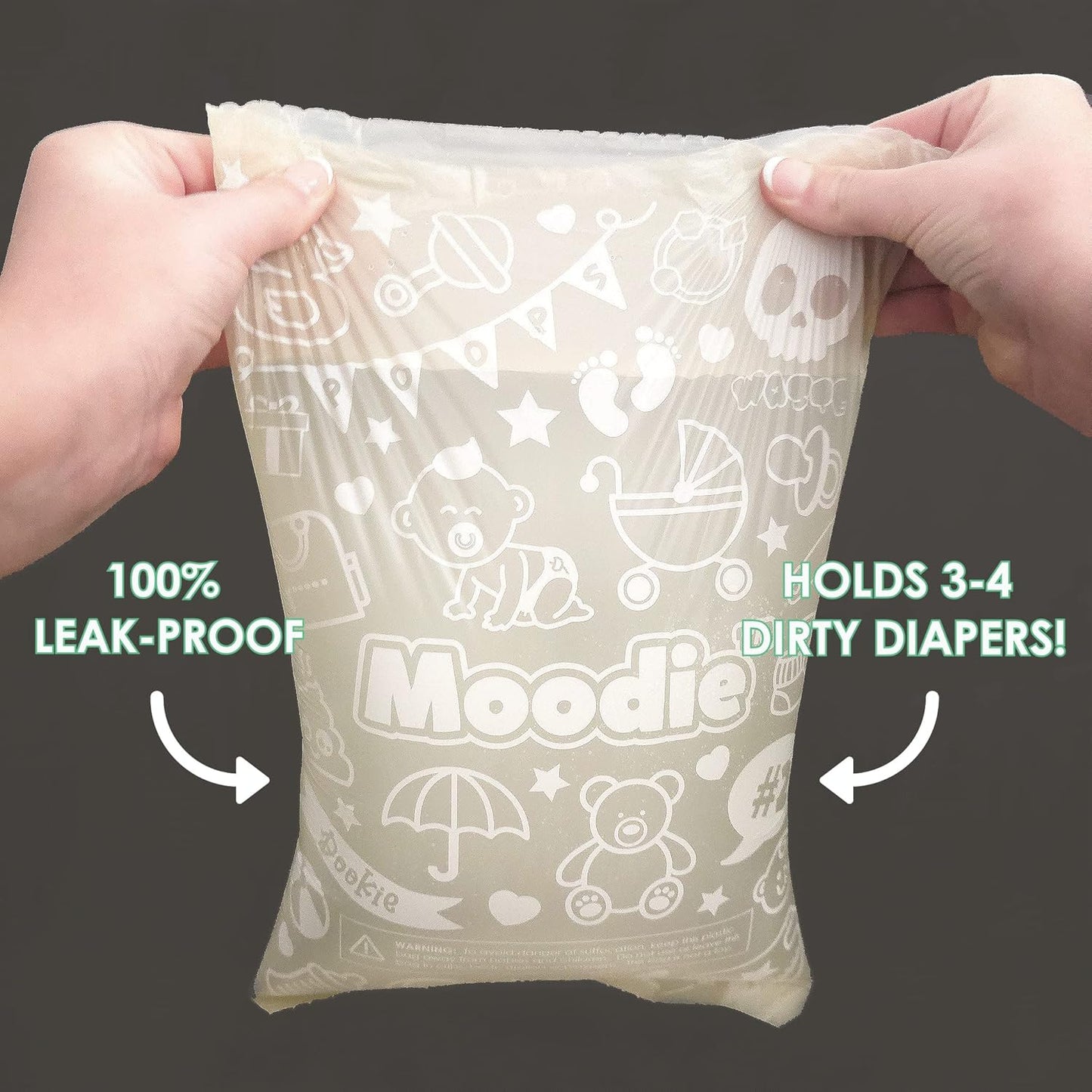 Moodie Teddy Bear Diaper Bag Dispenser w/Silicon Strap (ROSIE PINK) & 6 Refill Roll PACK (UNSCENTED - 105 Bags TOTAL) | Diaper Bag Essential Items