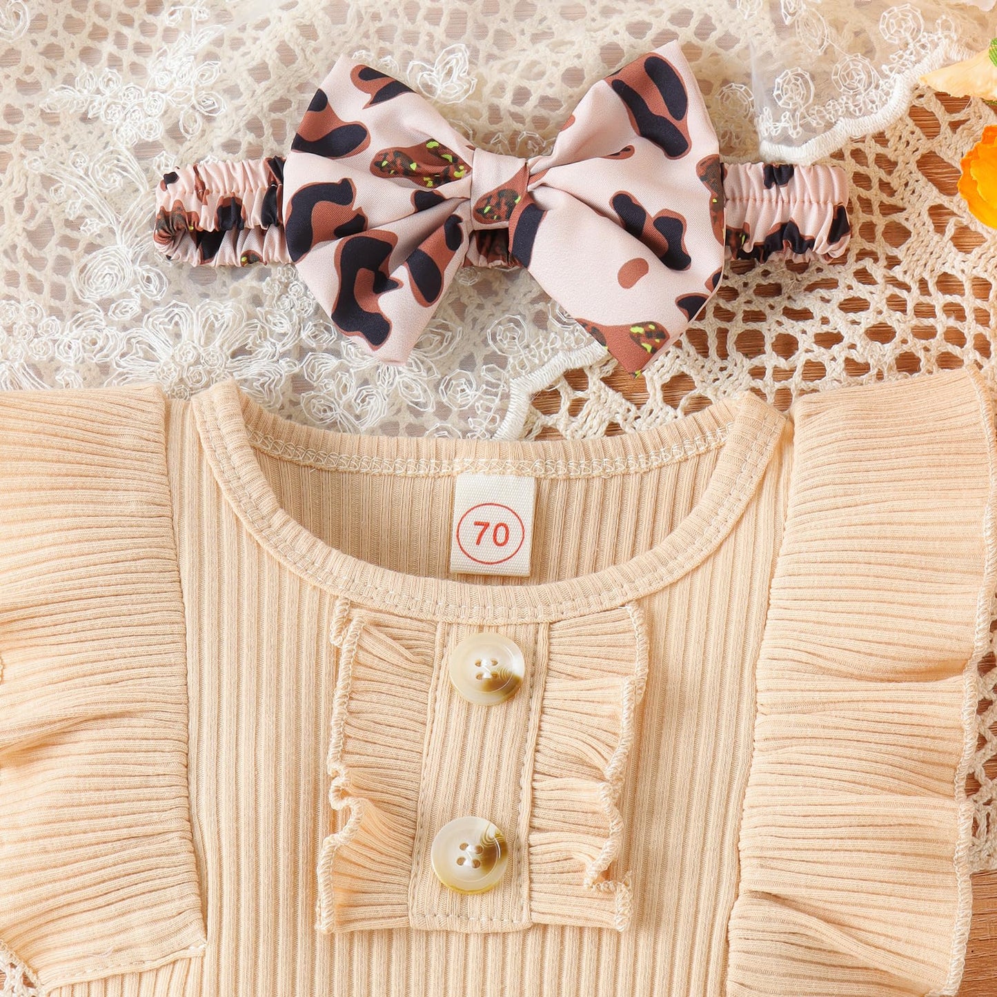 Newborn Baby Girl Clothes Outfits Ruffle Romper and Short Pant Sets with Headband Infant Bodysuits