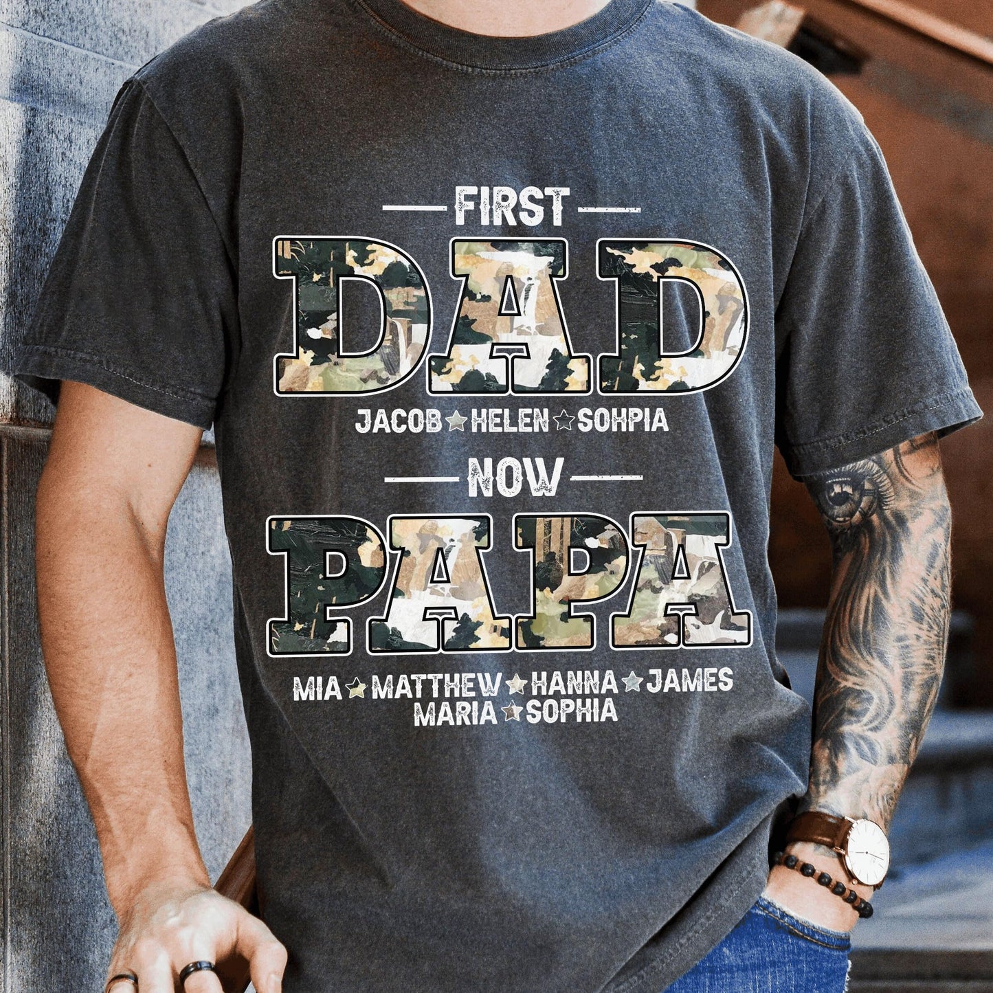 Personalized Fathers Day Shirts for Dad, Grandpa Shirt with Grandkids Names, Gifts for Dad Hunting Fishing