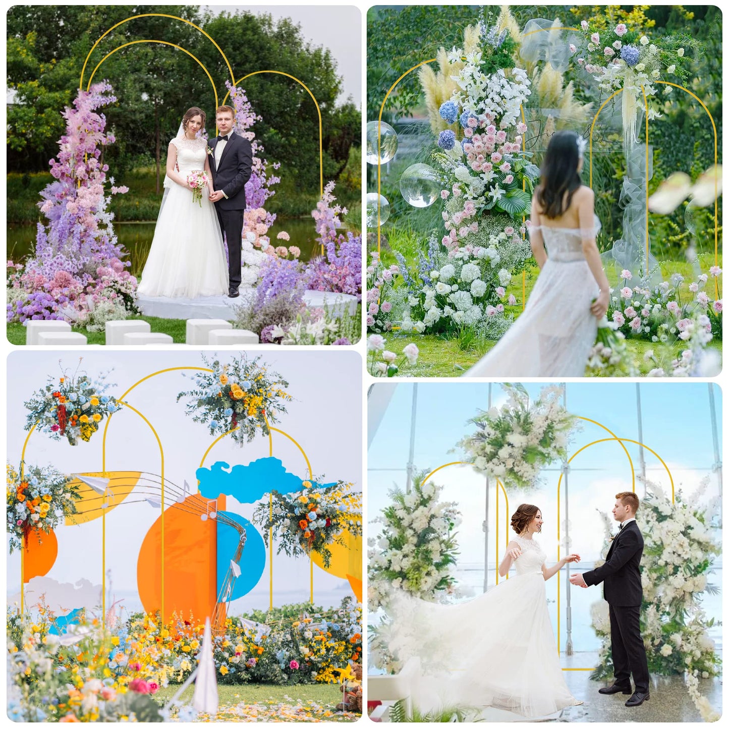 Wokceer Wedding Arch Backdrop Stand 6FT, 5FT, 4FT Set of 3 Gold Metal Arch Stand for Wedding Ceremony Baby Shower Birthday Party Decor