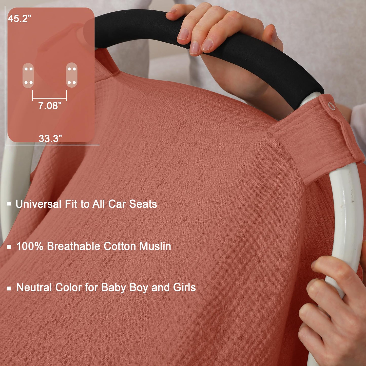 100% Muslin Cotton Car Seat Cover Baby, Carseat Canopy Cover, Universal Fit Stroller Covers for Boys and Girls (Summer Wheat)
