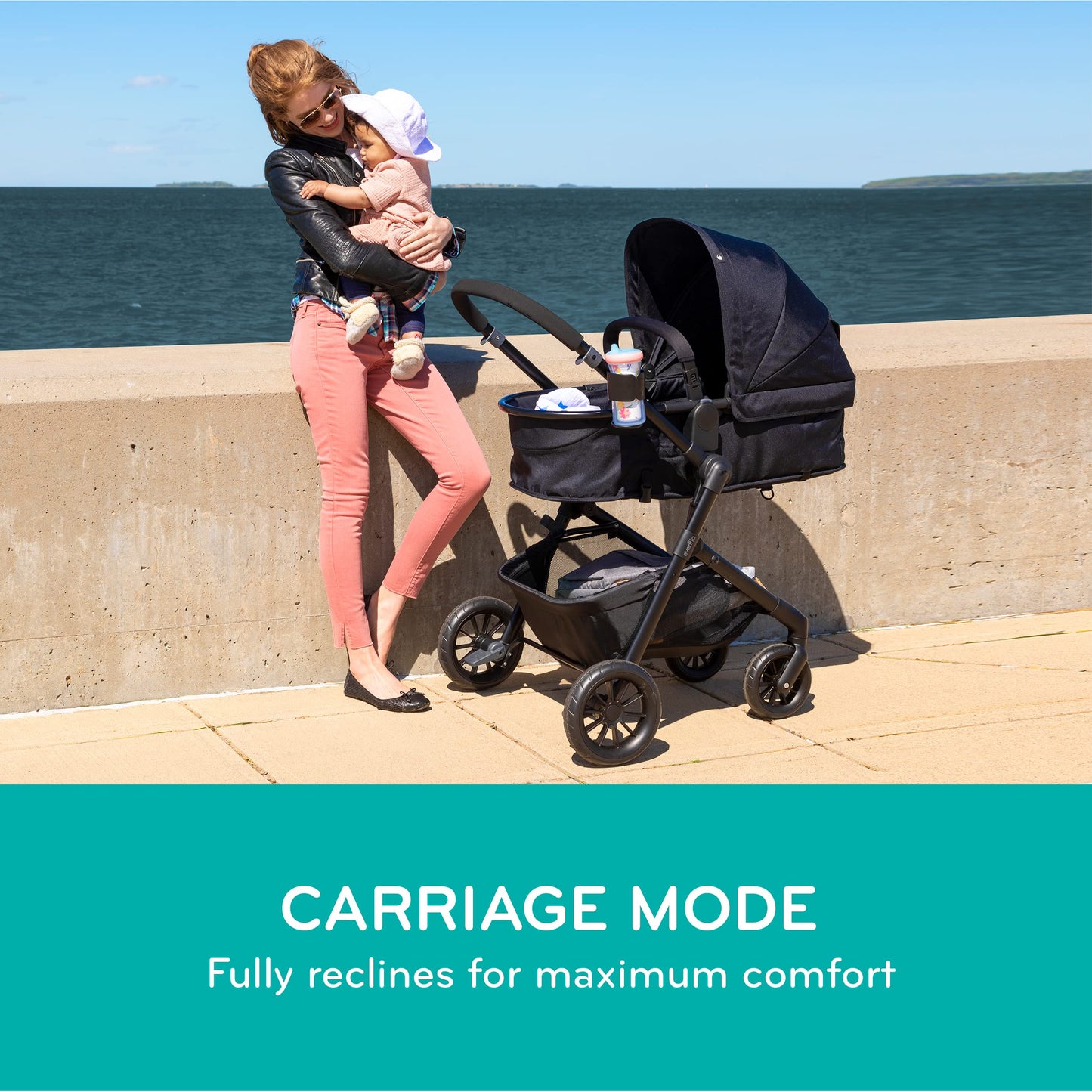 Evenflo Pivot Modular Travel System with LiteMax Infant Car Seat with Anti-Rebound Bar (Desert Tan)