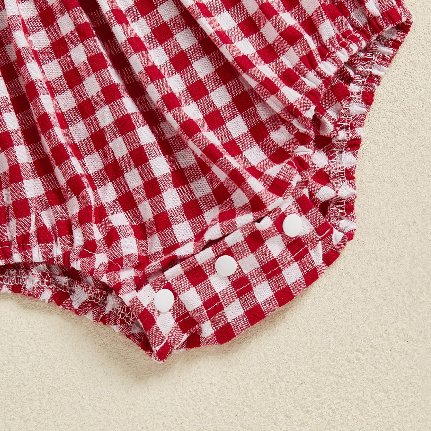 Infant Baby Girls Romper Ruffle Sleeve Pleated Smocked Bubble Plaid One Piece Ruched Jumpsuit Summer Bodysuit