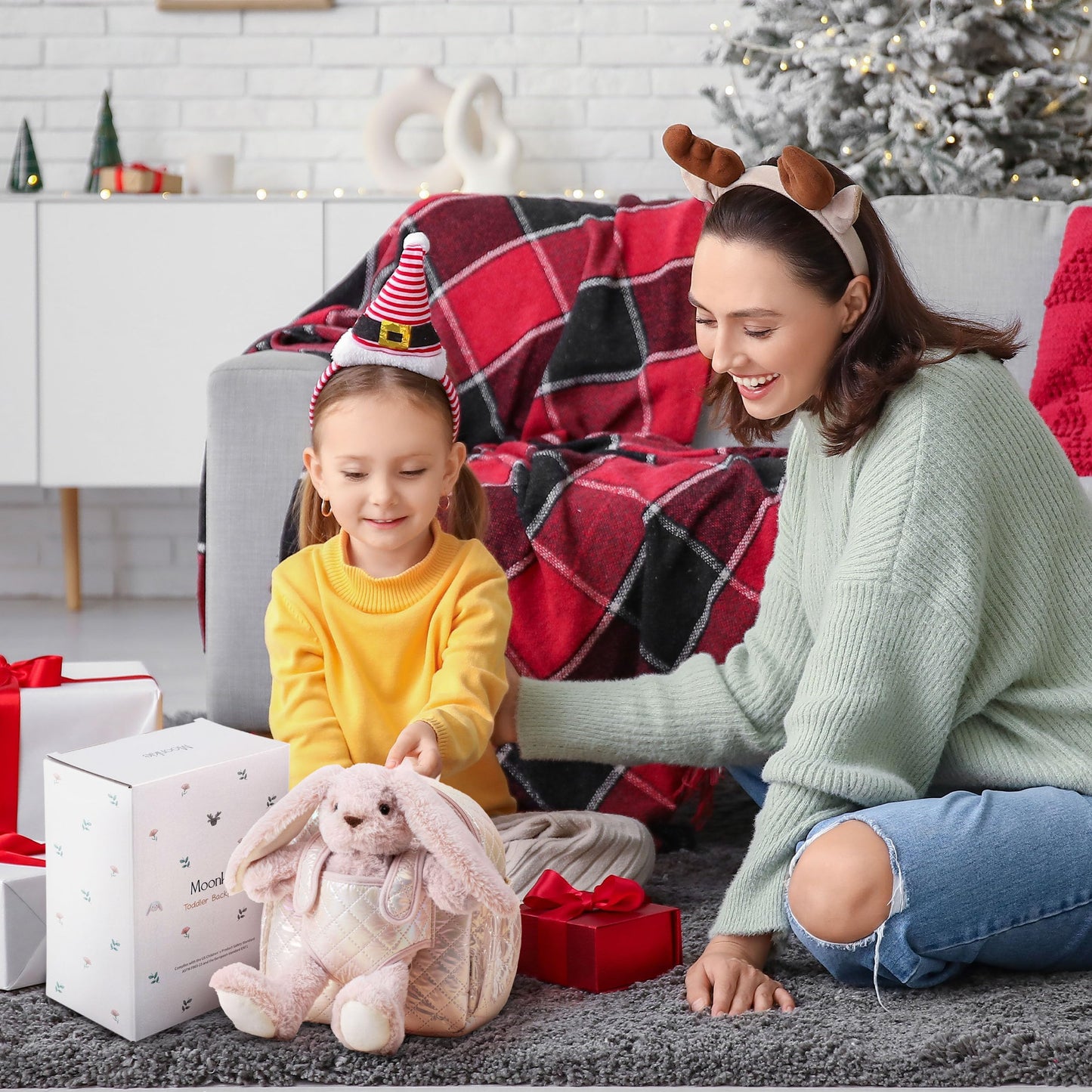 Moonkie Hug & Go™ Reindeer Toddler Backpack – Soft Plush Bag with Take-Along Toy for Kids Aged 2–4 | Ideal for Daycare | Travel & Birthday Gifts