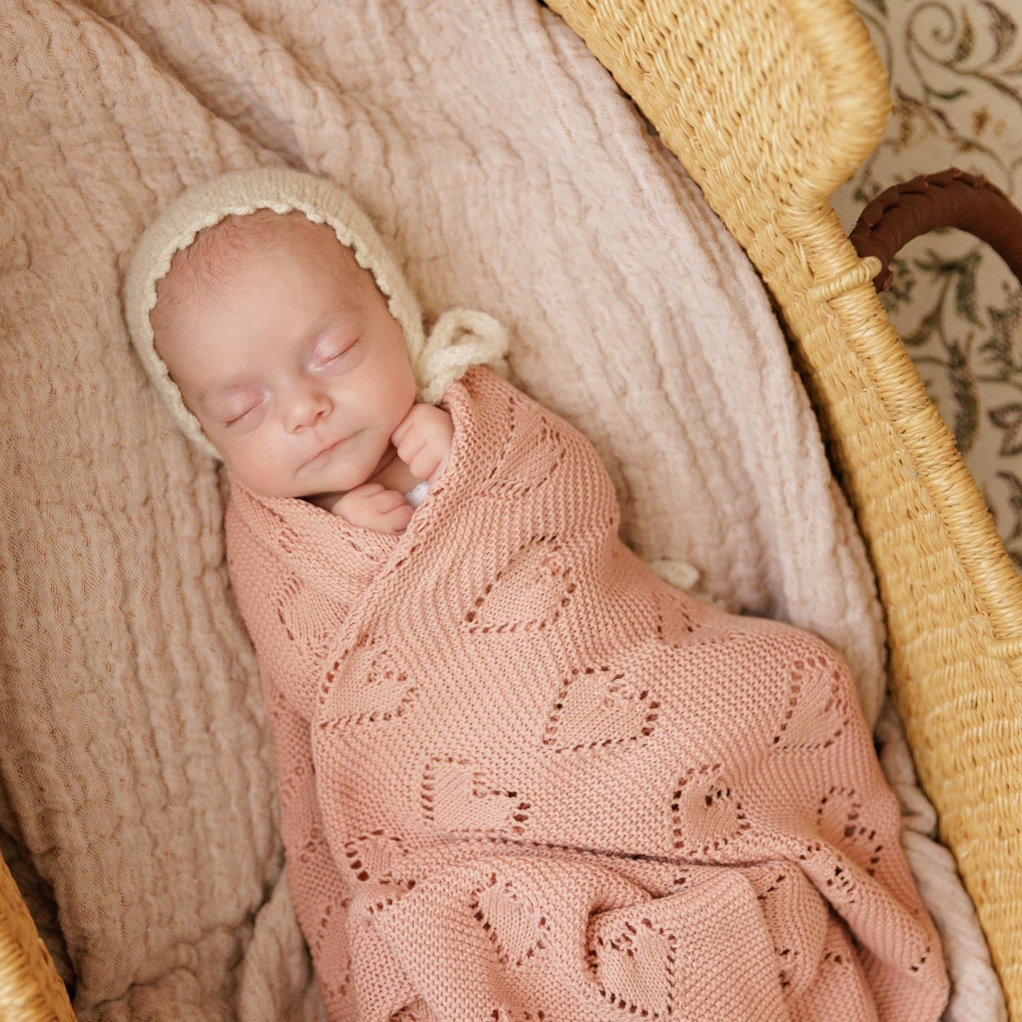 Swaddling Blanket for Girls - 100% Luxury Cotton Knit Heart Baby Blanket - Soft Warm Cozy Swaddle Receiving Stroller Crib Receiving Blanket for Newborns Infants & Toddlers (Pink, 0-2 Years)