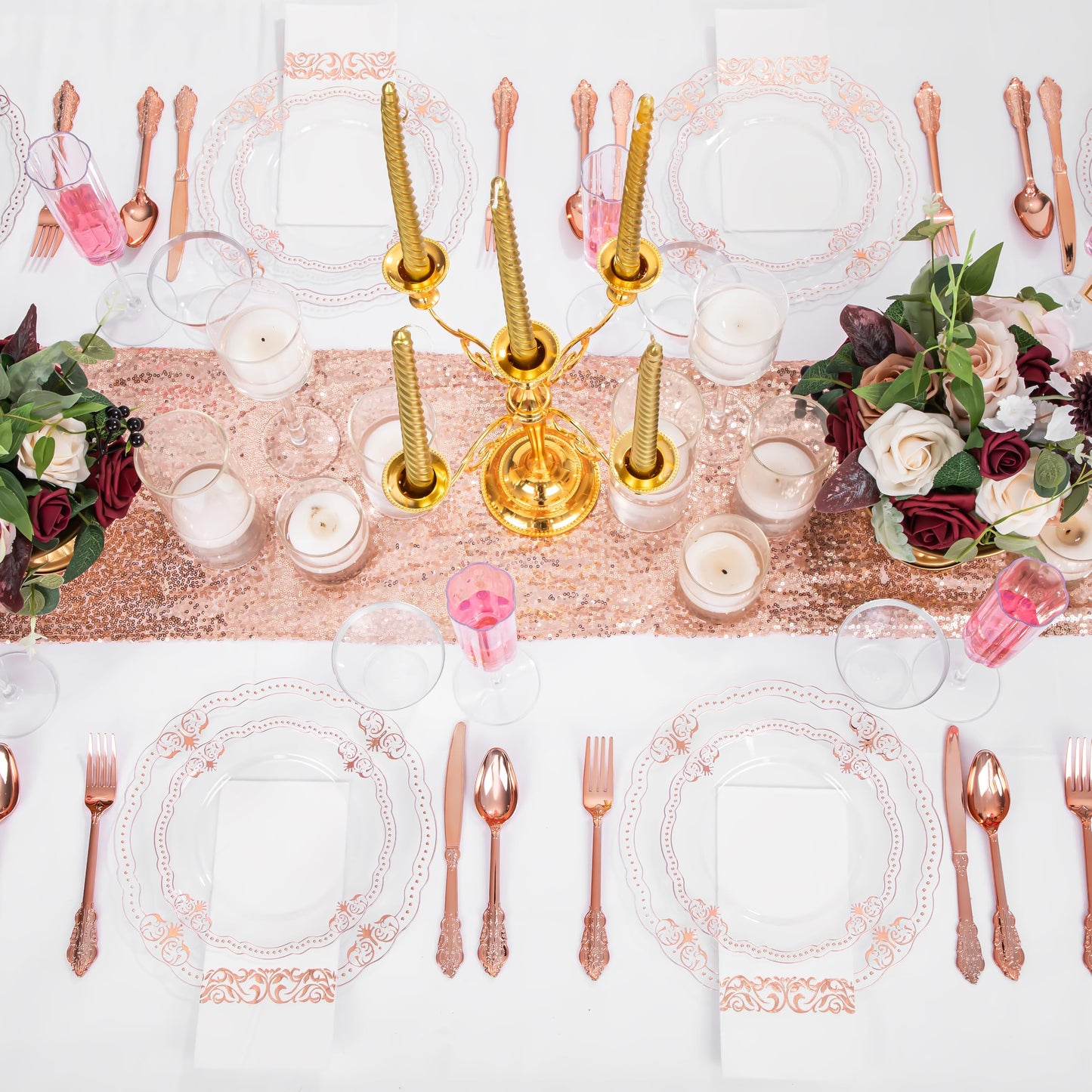Ciaell 175 PCS White and Gold Plastic Plates - Fancy Gold Disposable Dinnerware Set with of 25 Dinner Plates, 25 Salad Plates, 25 Knives, 25 Forks, 25 Spoons, 25 Cups, 25 Napkins for Weddings Party