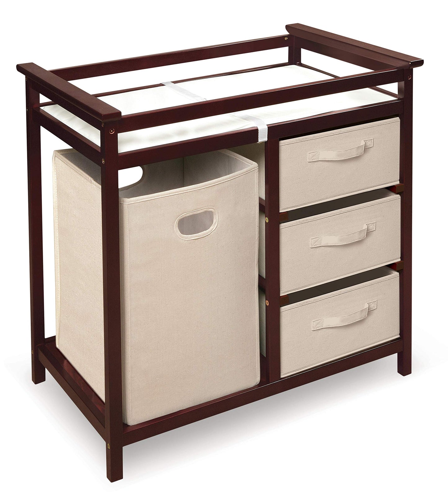 Badger Basket Modern Baby Changing Table - Portable Diaper Station with 3 Drawers Pad & Hamper - Storage Organizer for Baby Clothes, Diapers & Toys - Fresh White/White (34.25 x 20.75 x 34.5)