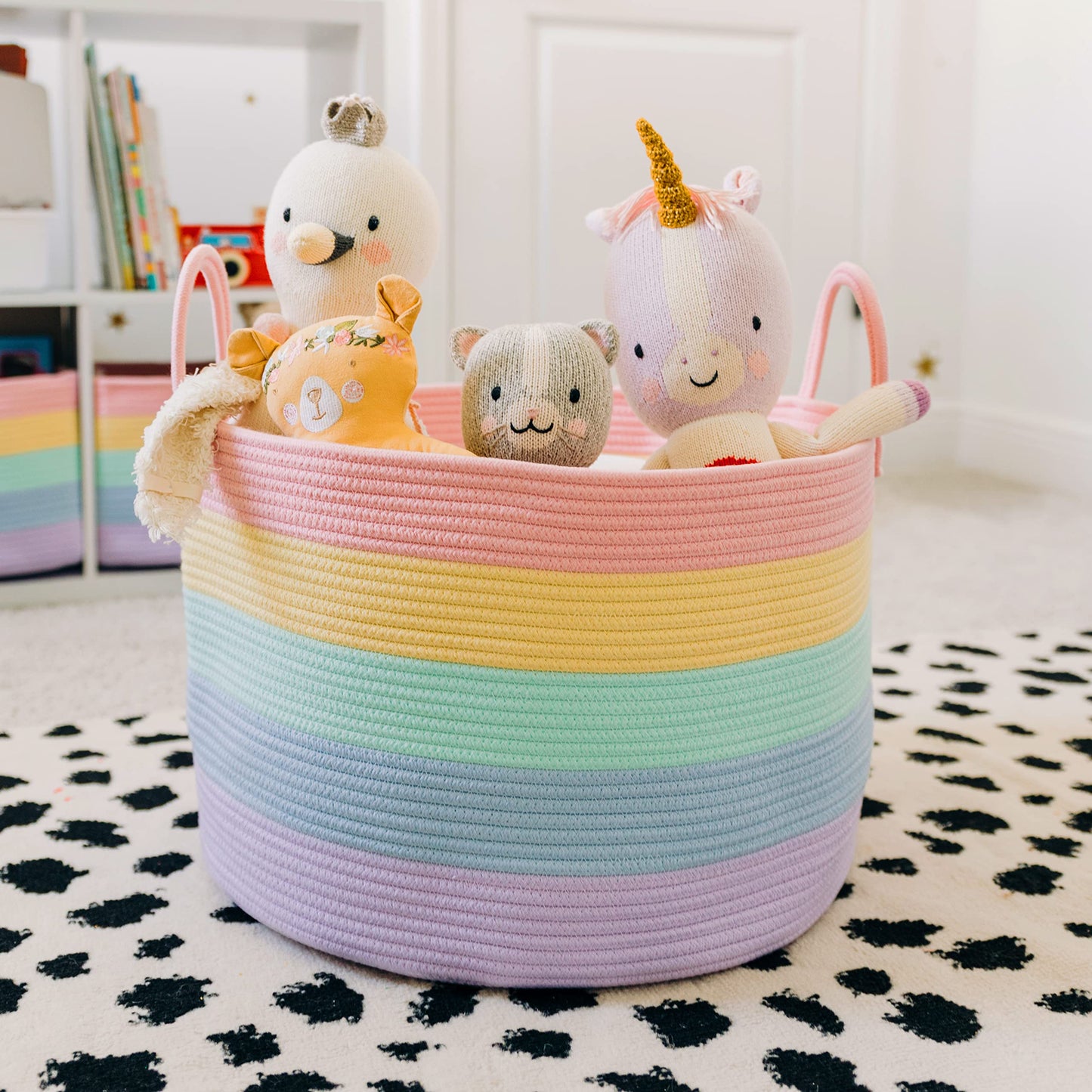 OrganiHaus Large Blanket Basket for Living Room 20x13, Rainbow Rope Basket for Classroom Organization, Toy Storage Basket, Woven Kids Laundry Basket, Baby Toy Box, Cute Storage Basket, Nursery Hamper