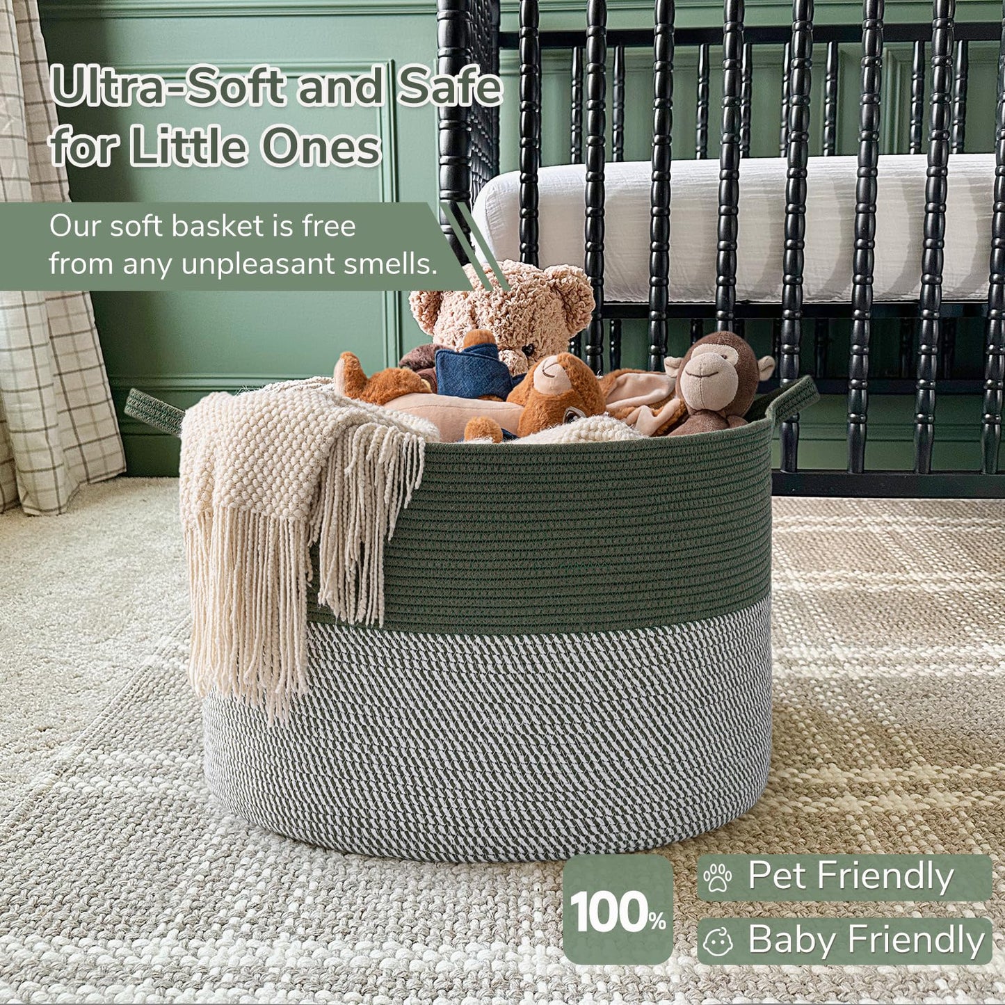 INDRESSME XXXLarge Cotton Rope Basket 21.7" x 21.7" x 13.8" Woven Baby Laundry Blanket Basket Toy Baskets with Handle Storage Comforter Cushions Thread Laundry Hamper