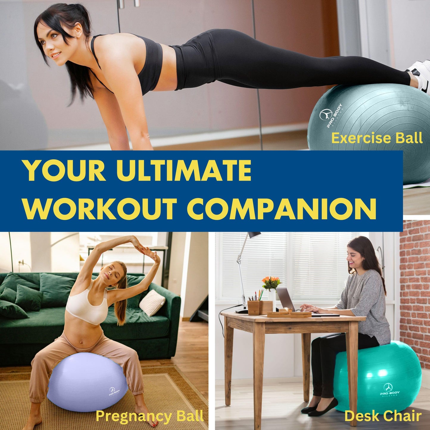 ProBody Pilates Pregnancy Ball - Yoga Ball for Pregnancy with Book, Prenatal, Labor & Postnatal Maternity Exercise