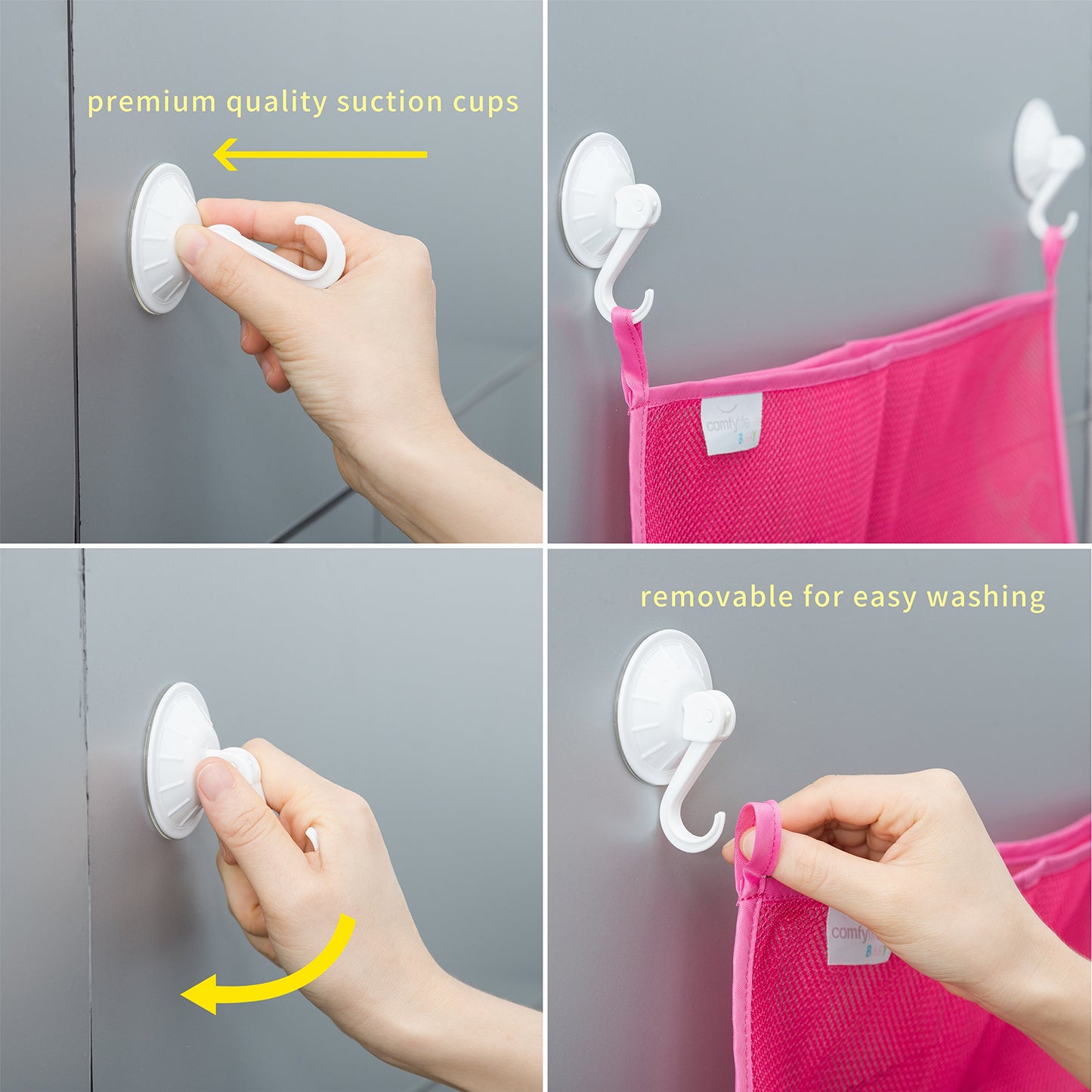 2 x Mesh Bath Toy Organizer + 8 Ultra Strong Hooks – The Perfect Bathtub Toy Holder & Bathroom or Shower Caddy – These Multi-use Net Bags Make Baby Bath Toy Storage Easy – For Kids & Toddlers