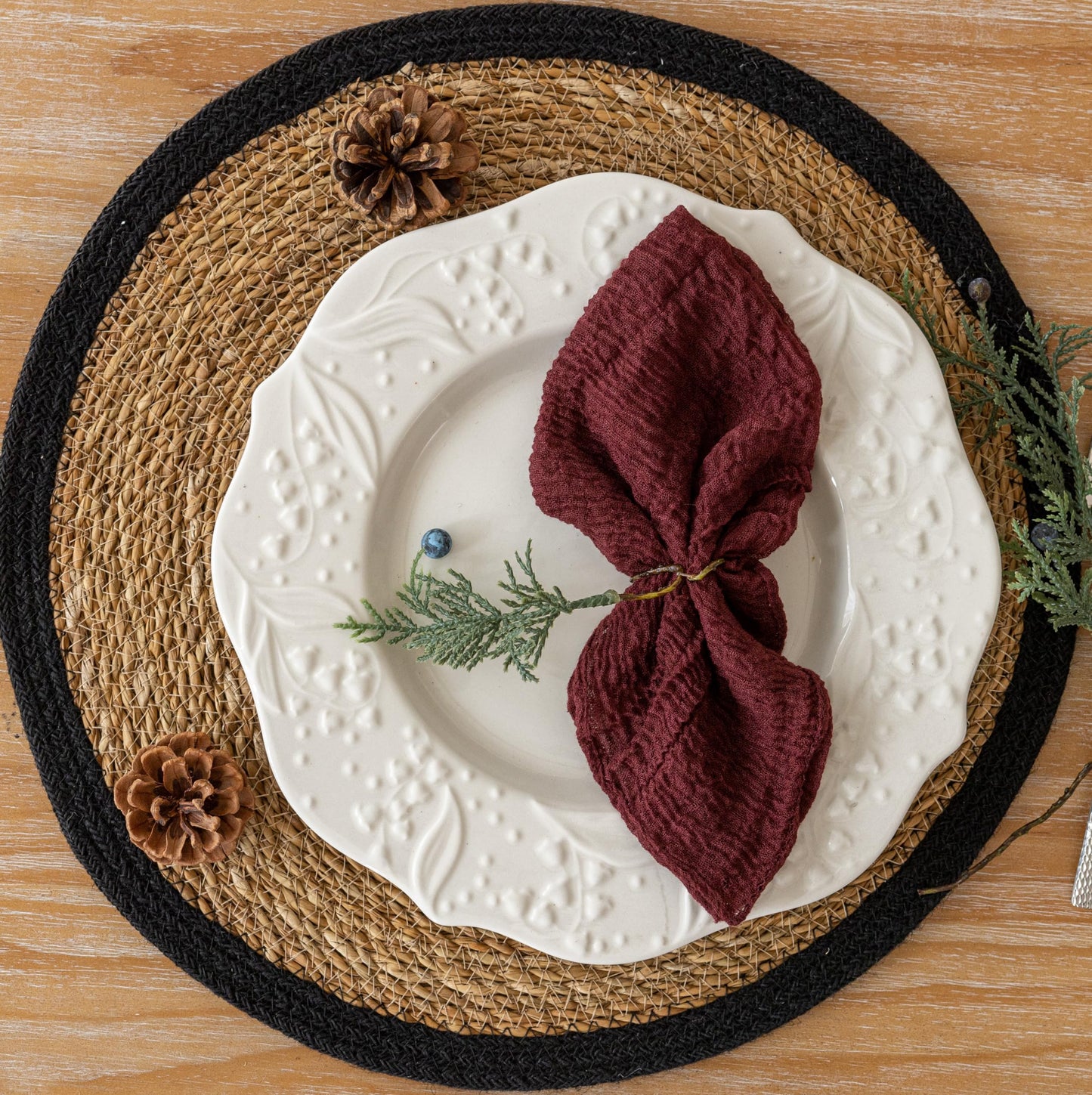 Cheesecloth Napkins 17x17 Inches Spring Cloth Handmade Washable Reusable for Mothers Day Lunch Dinner Wedding Baby Bridal Shower Party Rustic Boho Decorations Bulk Set of 6 Pink