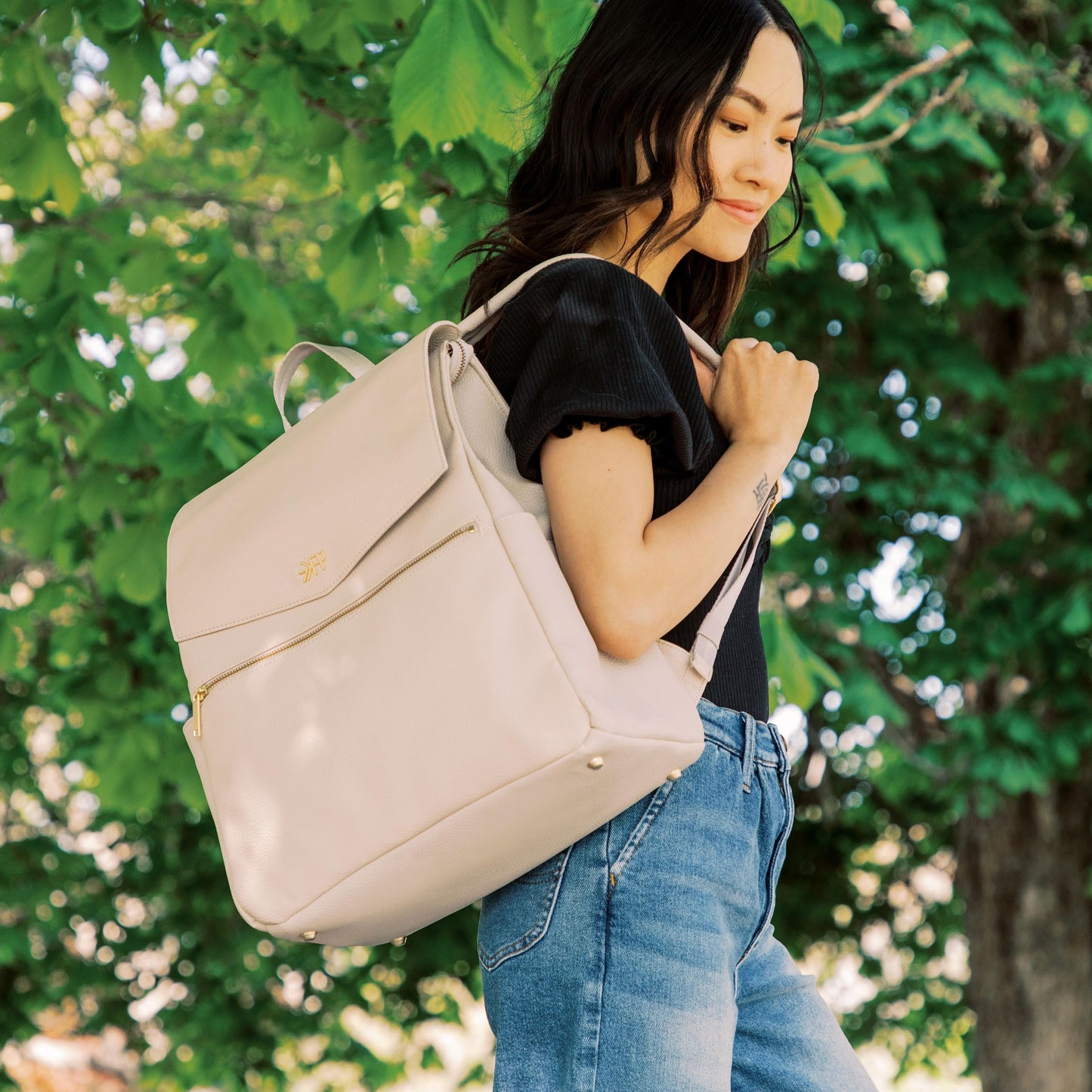 Freshly Picked Classic II Diaper Bag Backpack, Wipeable Vegan Leather With Changing Pad (Sage Green V2)