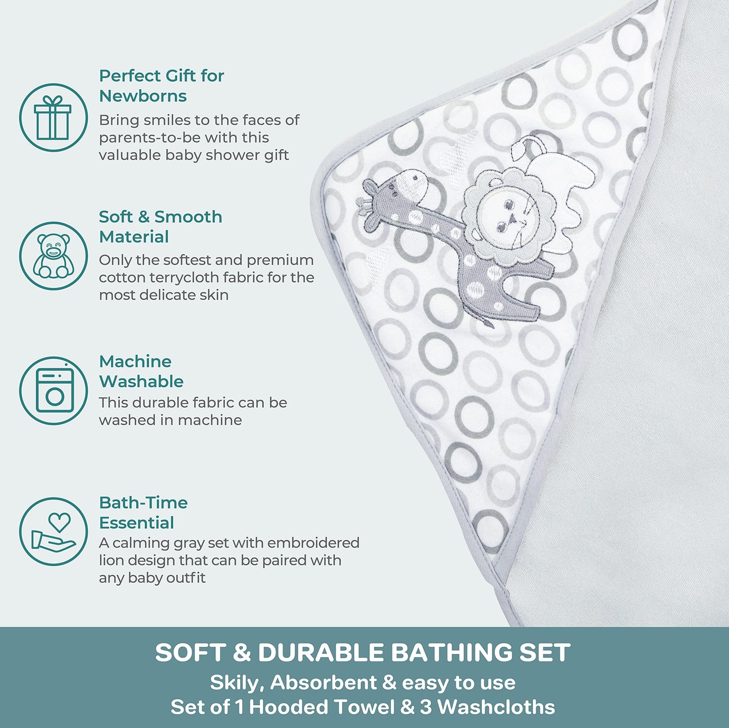 Spasilk Baby Bath Hooded Terry Towel with 3 Washcloths, Baby Bath Essentials, One Size, Blue Whale