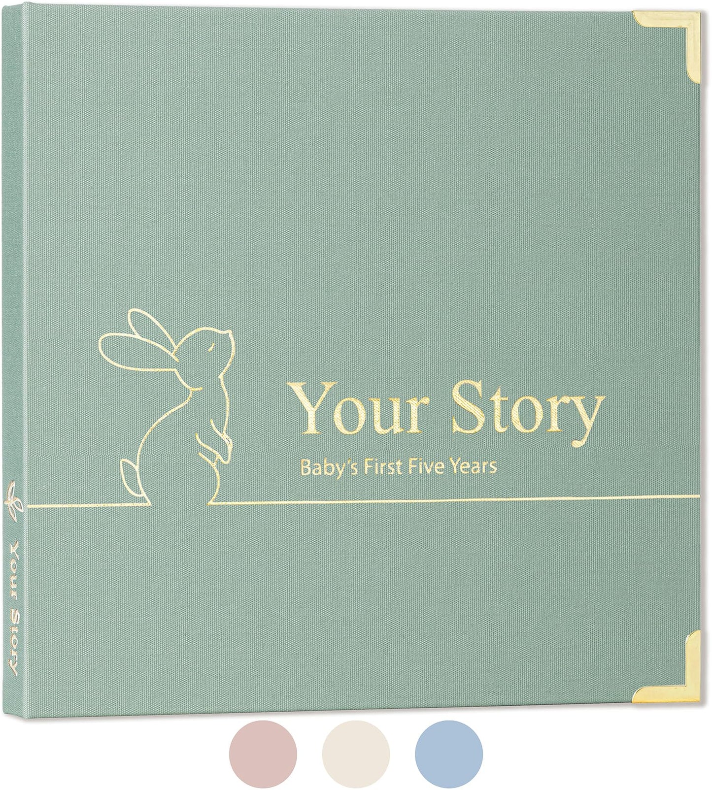 Baby Book Keepsake Boy or Girl Timeless Baby Memory Book First 5 Years for Baby Shower Gender Neutral Baby Scrapbook New Mom Gift Baby Journal from Birth to Age 5 Milestone Book Sage Green