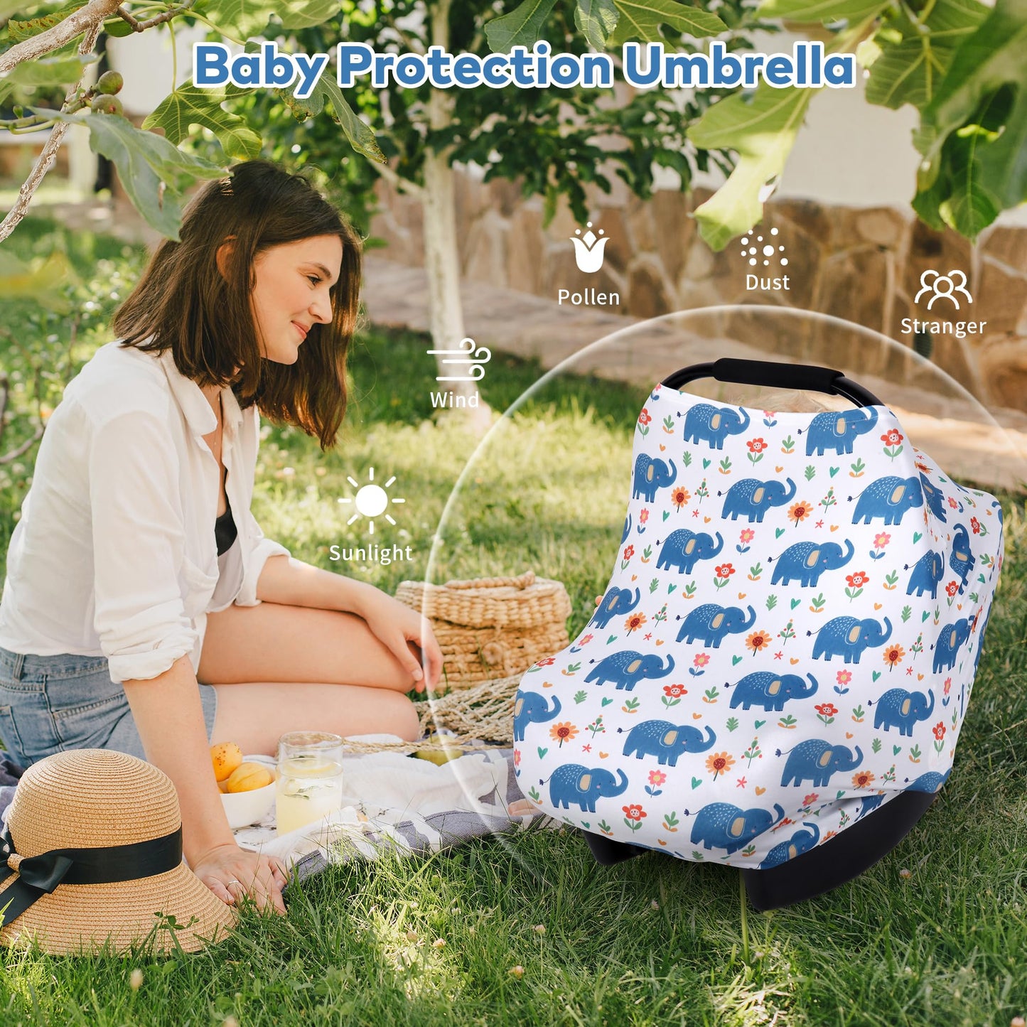 Rquite All-in-1 Car Seat Cover Baby, Carseat Covers for Girl Boy, Stretchy Soft Infant Car Seat Cover, Multi-use Baby Carrier Cover, Car Seat Canopy, Stroller Sun Shade, Nursing Breastfeeding Cover