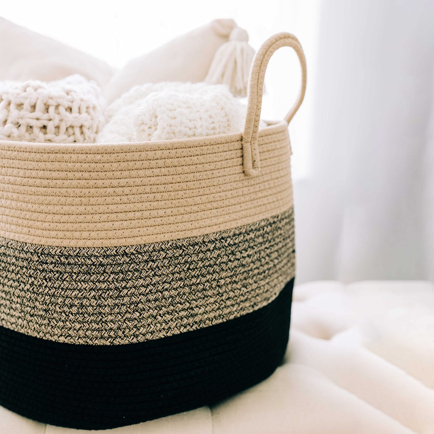 OrganiHaus Large Blanket Basket for Living Room 20x13, Rainbow Rope Basket for Classroom Organization, Toy Storage Basket, Woven Kids Laundry Basket, Baby Toy Box, Cute Storage Basket, Nursery Hamper