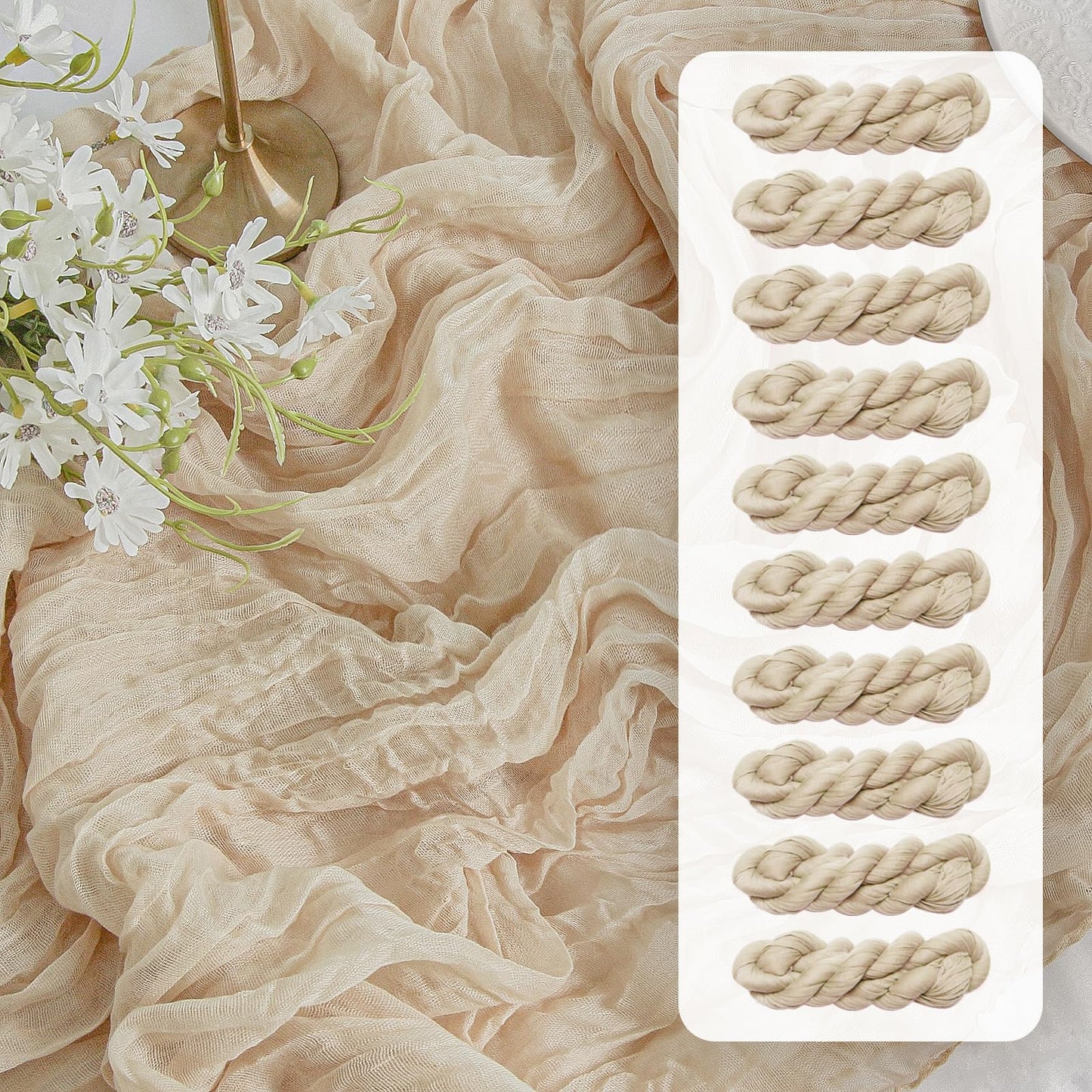 FEXIA Beige Cheesecloth Table Runner 35x120 Inches Ivory Gauze Rustic Boho Spring Easter Table Runner for Engagement Party Decorations Bridal Shower Wedding Party First Communion Centerpiece