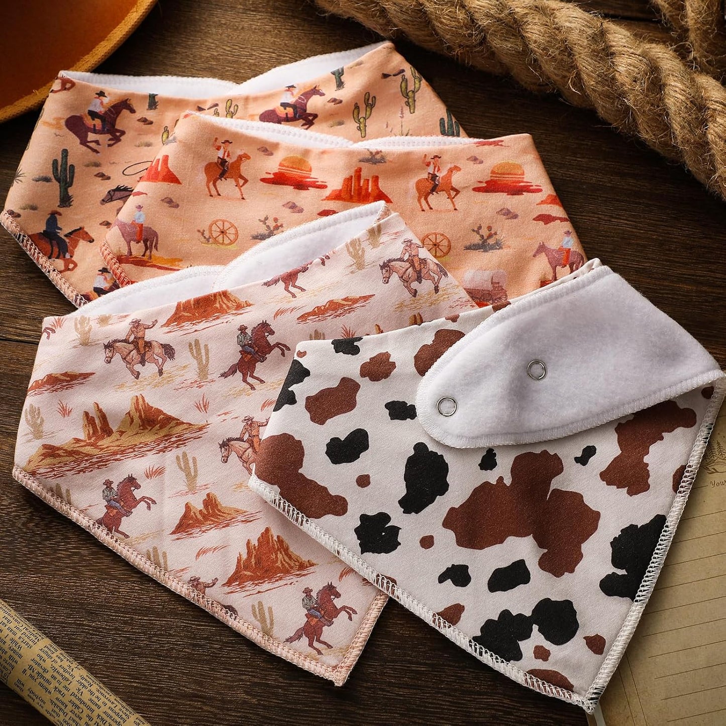 4 Pcs Western Cowboy Baby Bandana Bibs Newborn Infant Feeding Drool Bibs Wild West Cotton Bib for Drooling and Teething Nursery Burp Cloths for Girls Boys