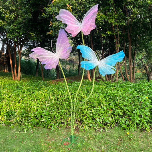 3Pcs Giant Silk Butterfly Decorations, Large Butterflys Decoration with Standing Base, for Wedding Ceremony Birthday Party Baby Shower Church Backdrop Decoration Home Decor (Pink)