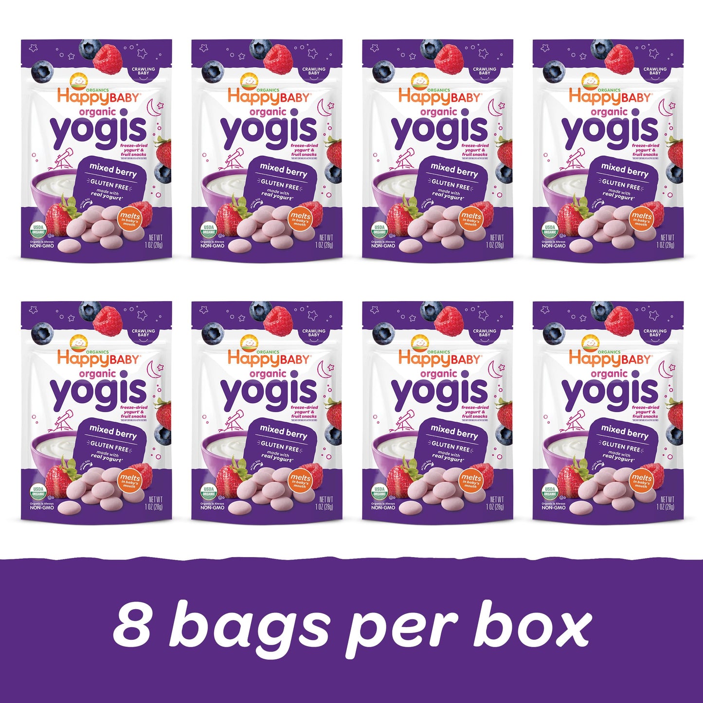 Happy Baby Organics Yogis Freeze-Dried Yogurt & Fruit Snacks, Variety Pack, 1 Ounce (Pack of 6)