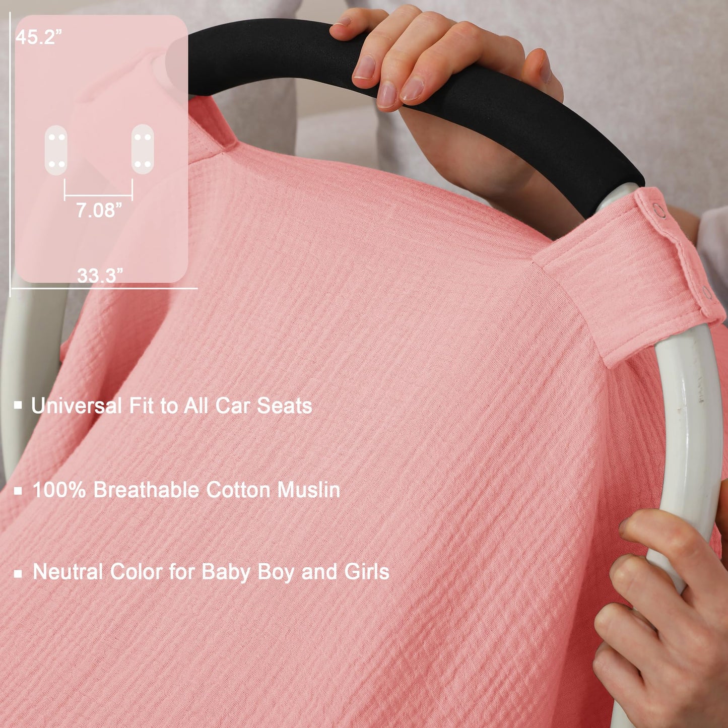 100% Muslin Cotton Car Seat Cover Baby, Carseat Canopy Cover, Universal Fit Stroller Covers for Boys and Girls (Summer Wheat)