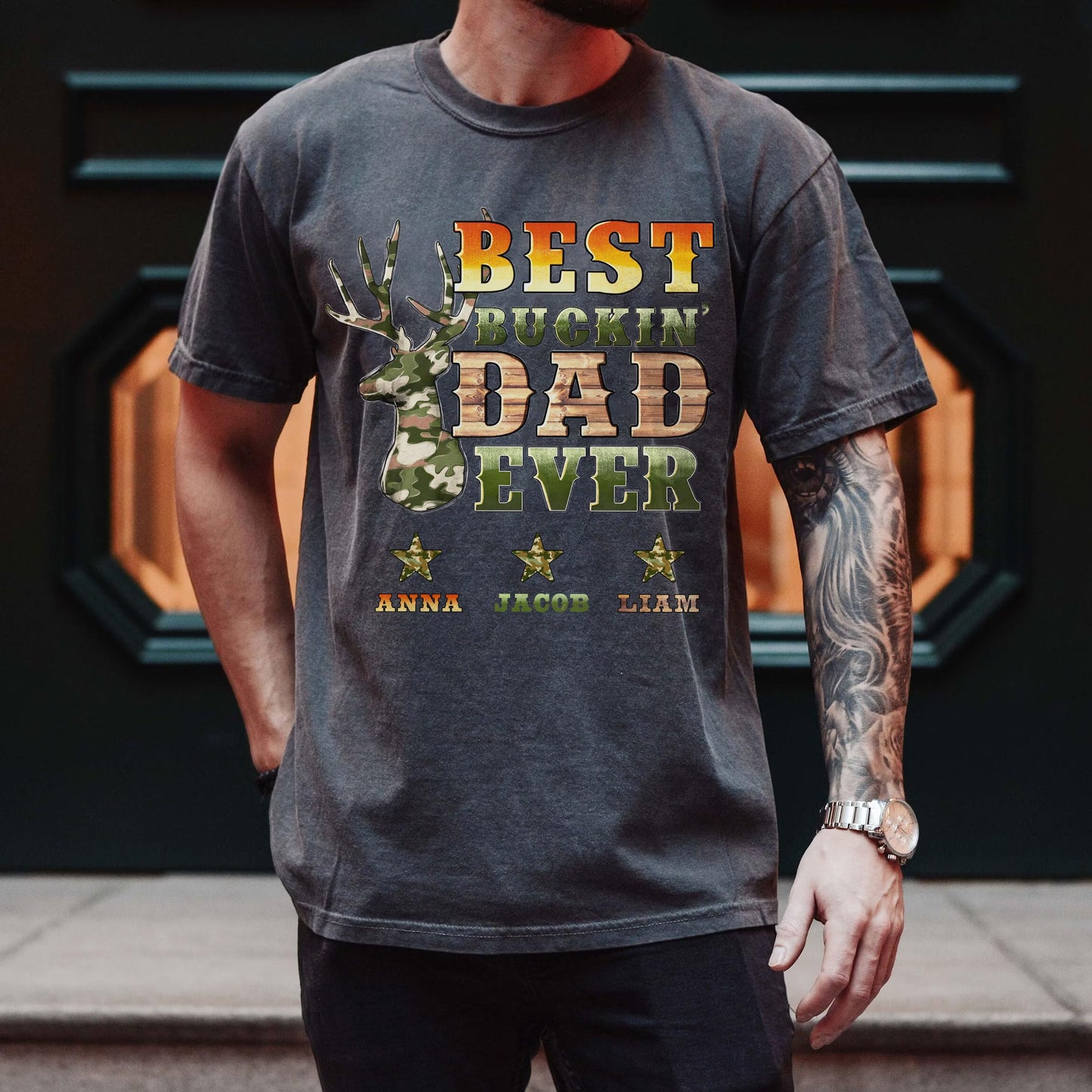 Personalized Fathers Day Shirts for Dad, Grandpa Shirt with Grandkids Names, Gifts for Dad Hunting Fishing