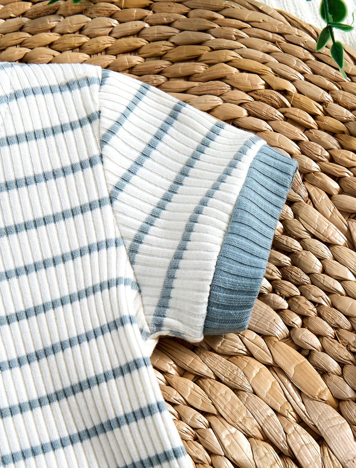 Baby Boy Outfits Ribbed Short Sleeve Striped Romper Top Solid Shorts with Pocket Baby Boy Summer Clothes 0-18M