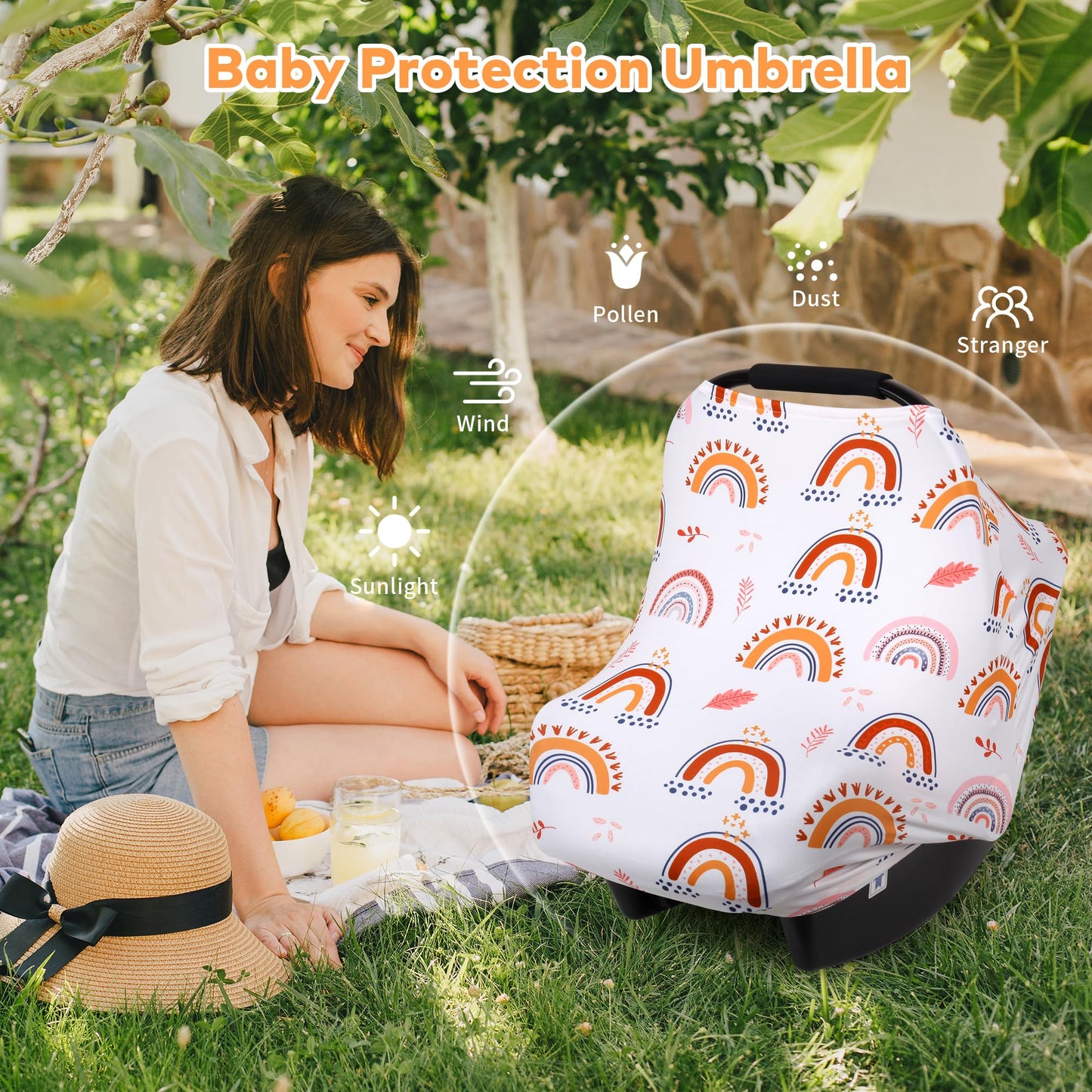 Rquite All-in-1 Car Seat Cover Baby, Carseat Covers for Girl Boy, Stretchy Soft Infant Car Seat Cover, Multi-use Baby Carrier Cover, Car Seat Canopy, Stroller Sun Shade, Nursing Breastfeeding Cover