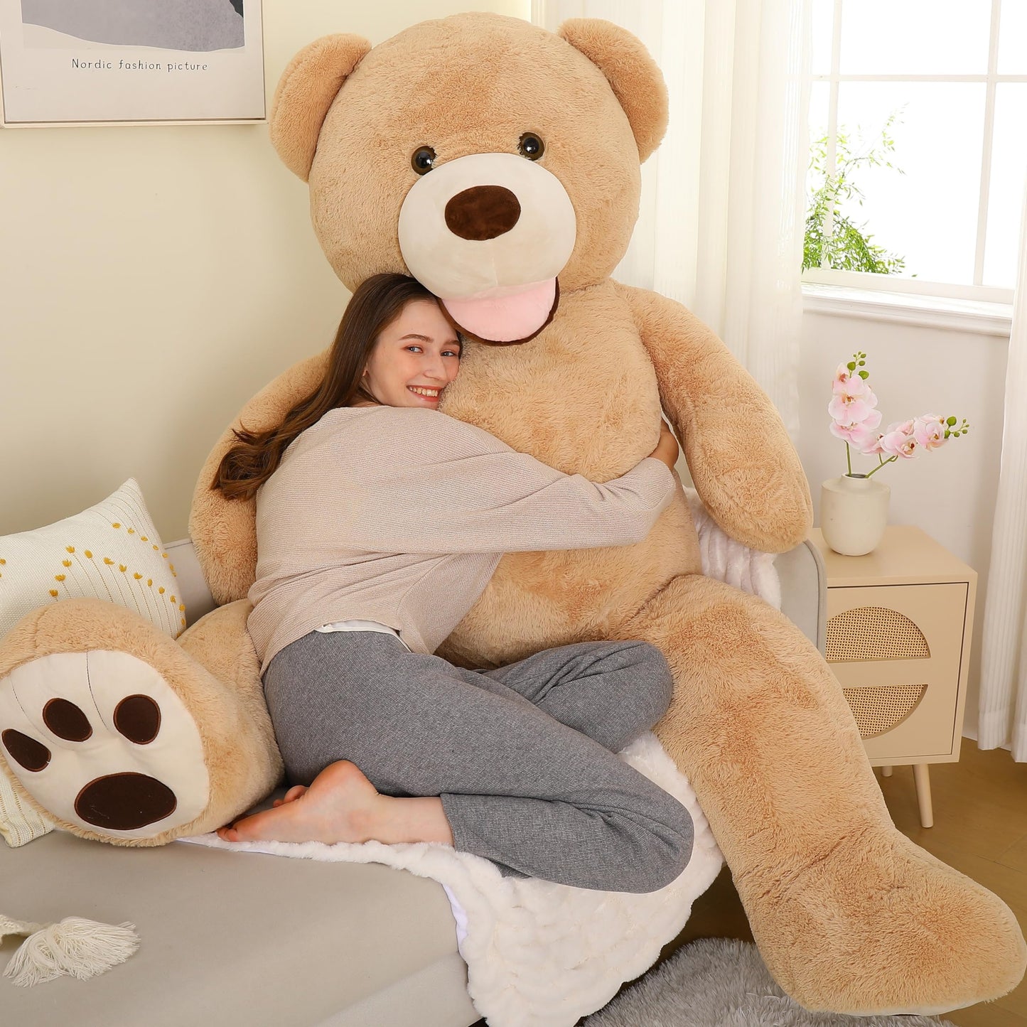 MorisMos Smile Giant Teddy Bear, 51inch Large Stuffed Bears with Big Footprints, Big Stuffed Animals Cuddly Plush Gifts for Girlfriends, Boyfriend, Dark Brown