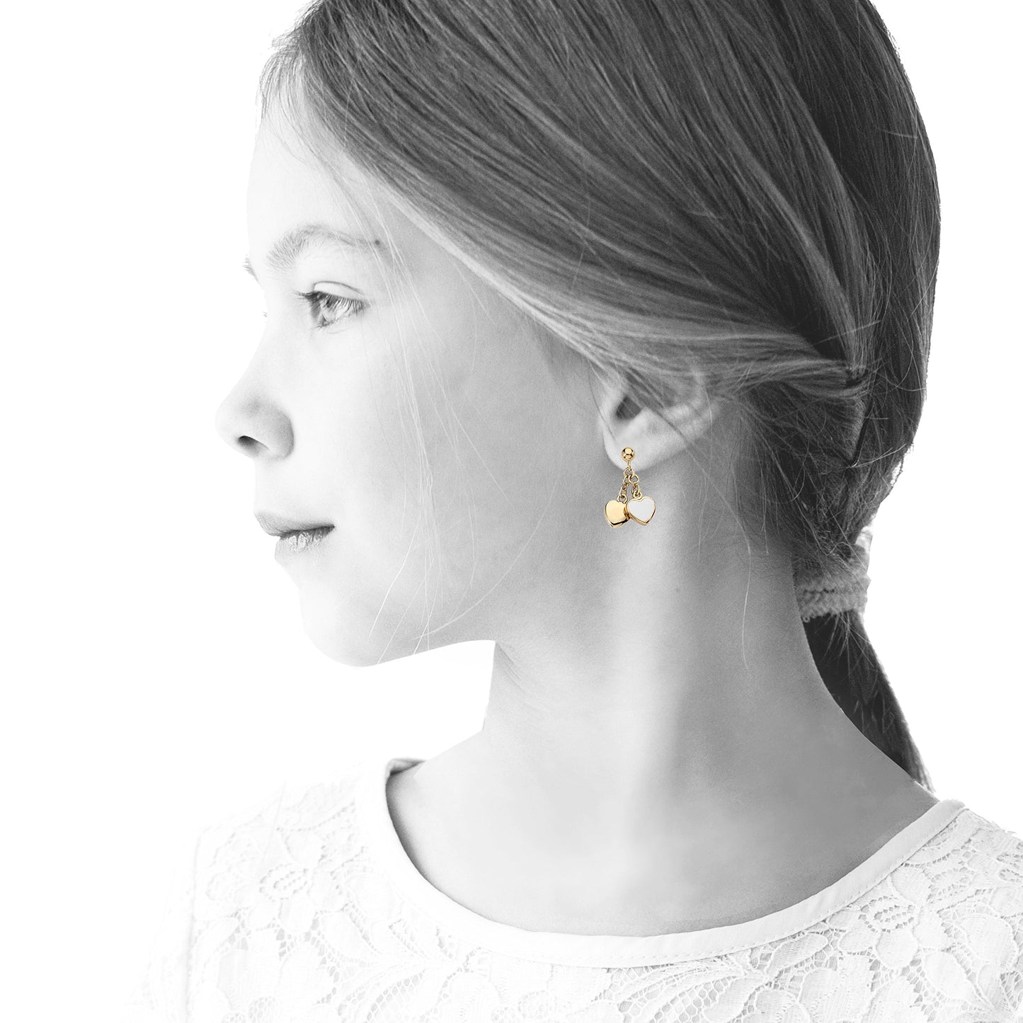 Kids Earring - 14k Gold-Plated Double Dangle Earring - Surgical Steel Post For Sensitive Ears