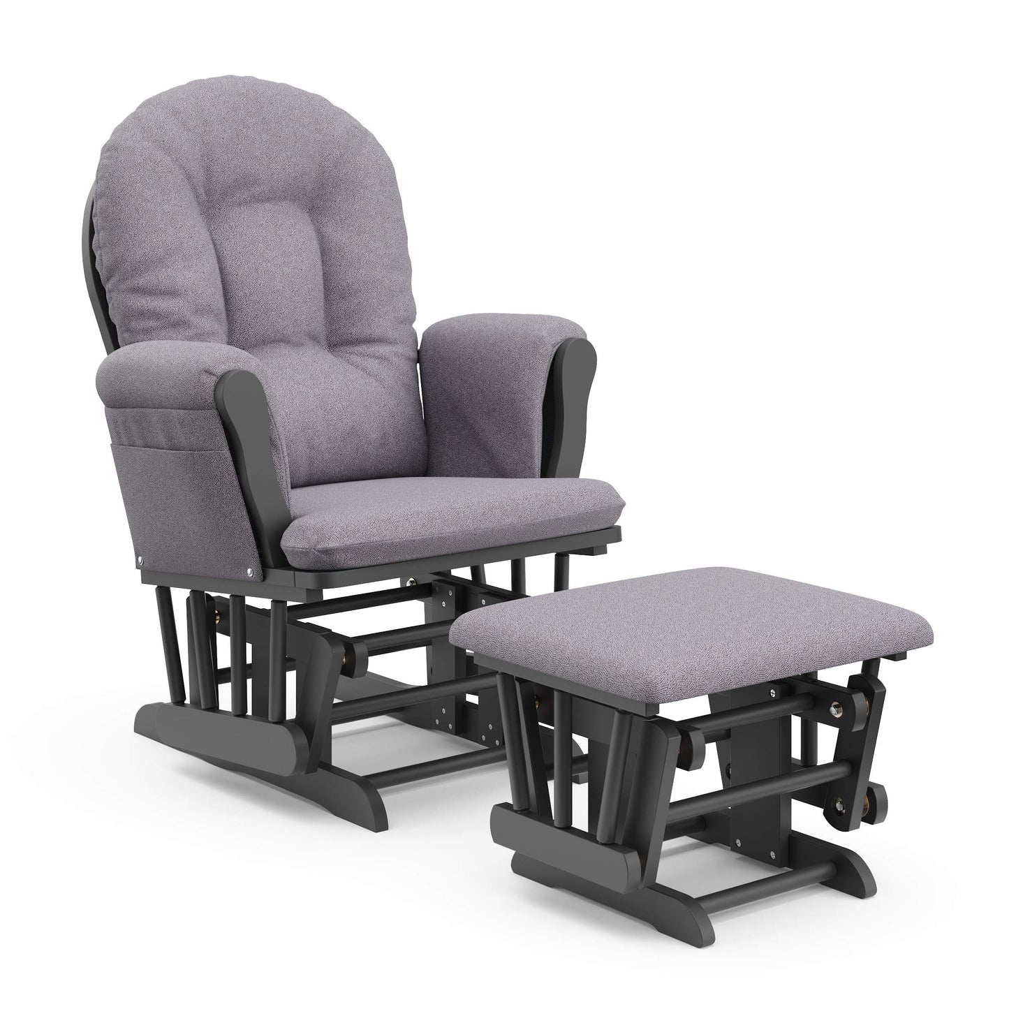 Storkcraft Premium Hoop Glider and Ottoman (Espresso Base, Gray Cushion) – Padded Cushions with Storage Pocket, Smooth Rocking Motion, Easy to Assemble, Solid Hardwood Base