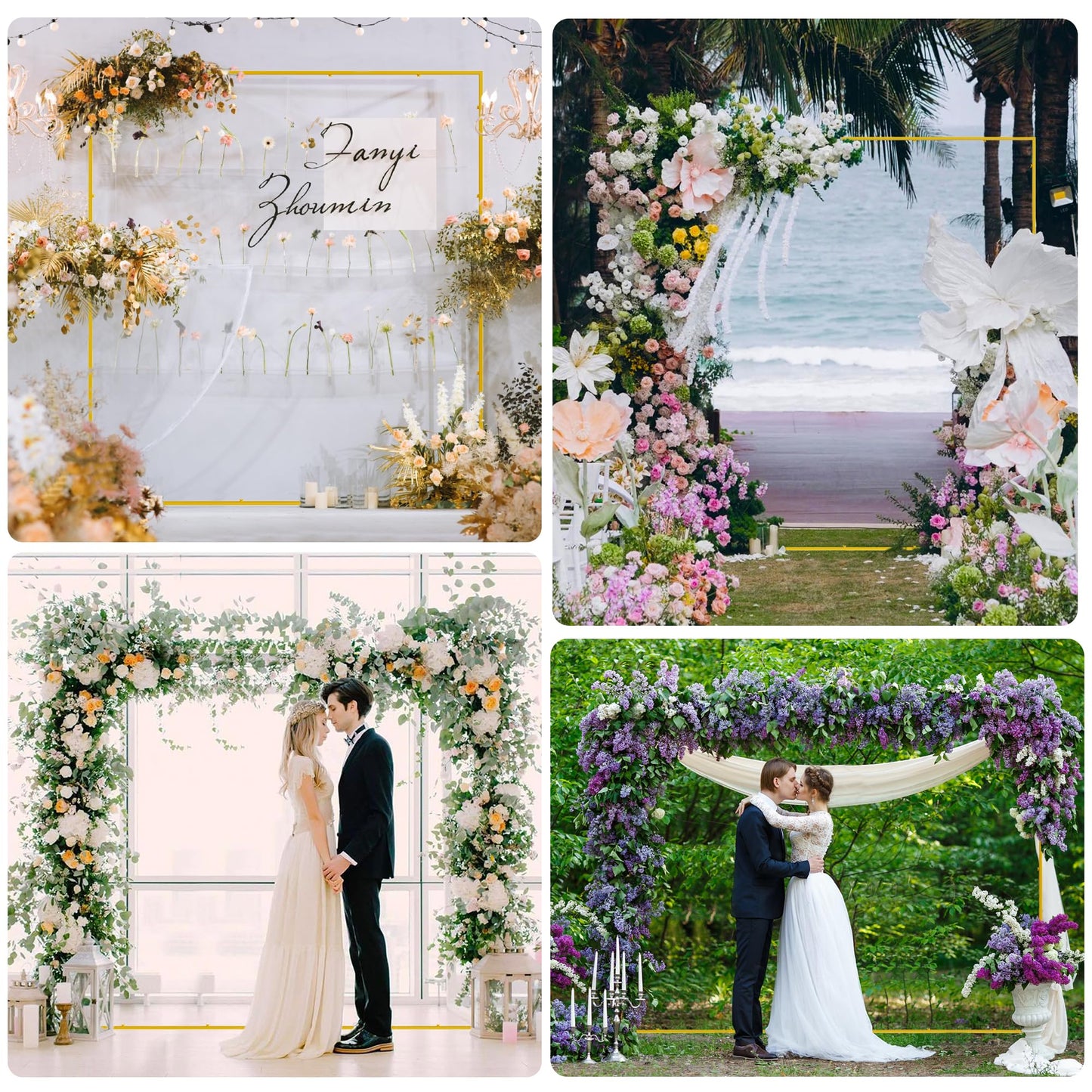 Wokceer Wedding Arch Backdrop Stand Square 6.6FTx6.6FT Gold Metal Balloon Arch Stand Garden Arbor Backdrop Frame for Wedding Birthday Party Baby Shower Photo Booth Background Decoration