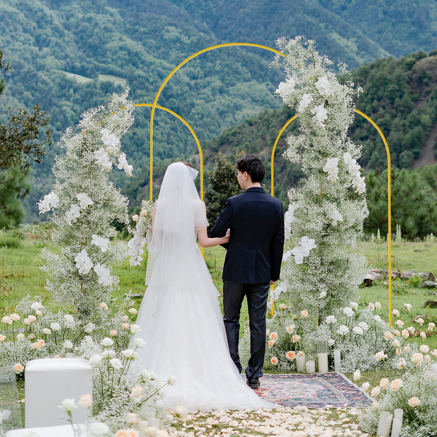 Wokceer Wedding Arch Backdrop Stand 7.2FT, 6.6FT White Metal Arch Stand Set of 2 for Birthday Party Wedding Ceremony Baby Shower Graduation Decoration