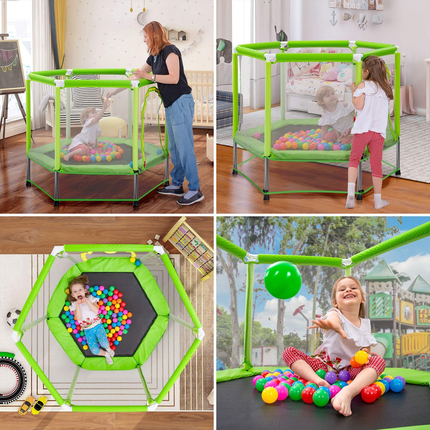 Merax 55" Mini Trampoline for Kids, 4.5FT Indoor Outdoor Toddler Trampoline with Safety Enclosure Net and Pit Balls Baby Small Trampoline Birthday Gifts for Girl and Boy Age 3 Months and up,