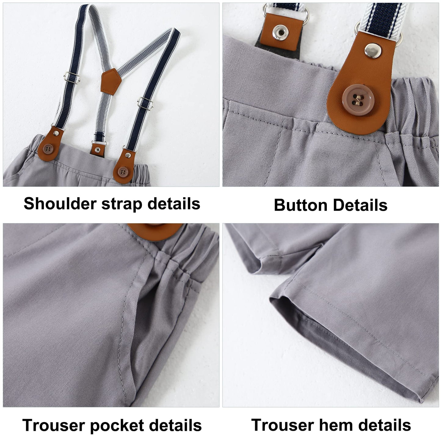 ZOEREA Baby Boy Clothes Suit Infant Short Sleeve Gentleman Outfits Dress Shirt+Bowtie+Suspender Shorts 0-18M