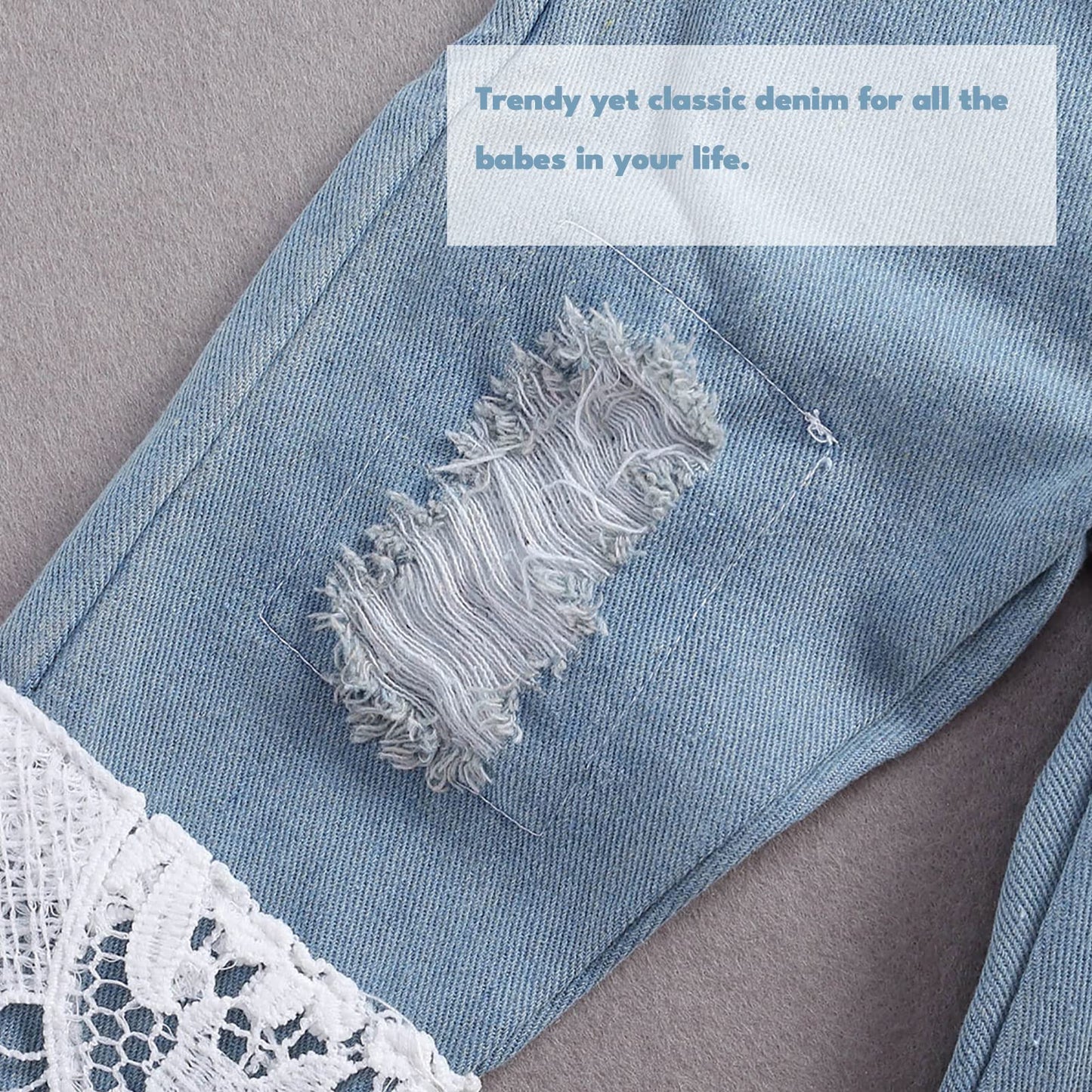 Baby Girl Clothes Set Lace Ruffle Romper Flare Denim Jean Pants and Headband 3Pcs Set Newborn Infant Outfits Set
