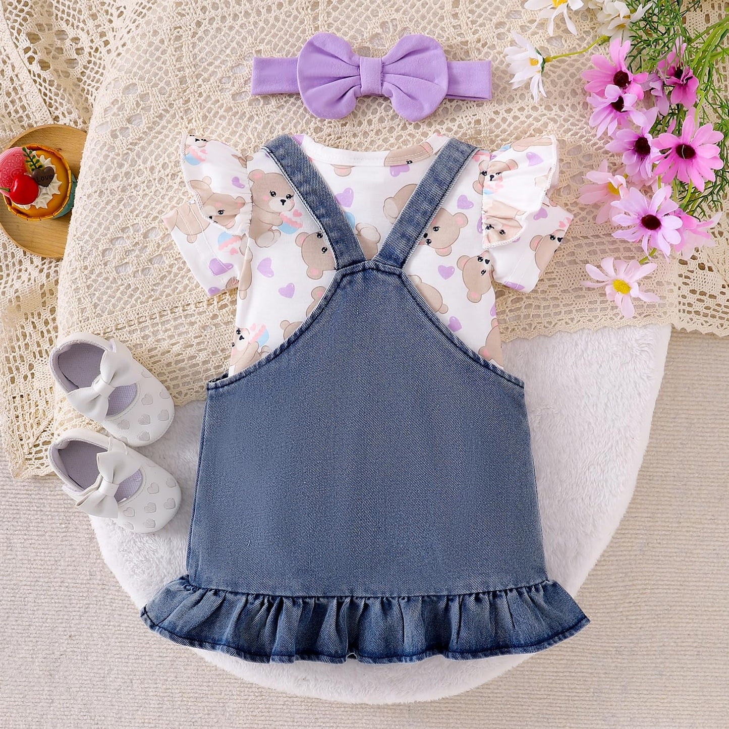 Baby Girl Clothes Suspender Skirt Newborn Ruffle Romper Cute Bear Jeans Dress Bow Headband Summer Outfits 0-18 Months