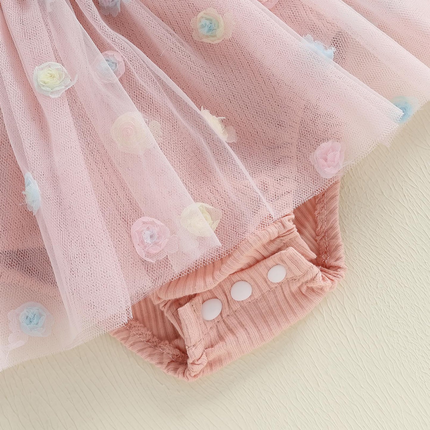 Hnyenmcko Newborn Baby Girl Summer Romper Dress Infant Fly Sleeve Flower Embroidery Mesh Tulle Skirt Hem Ribbed Bodysuit