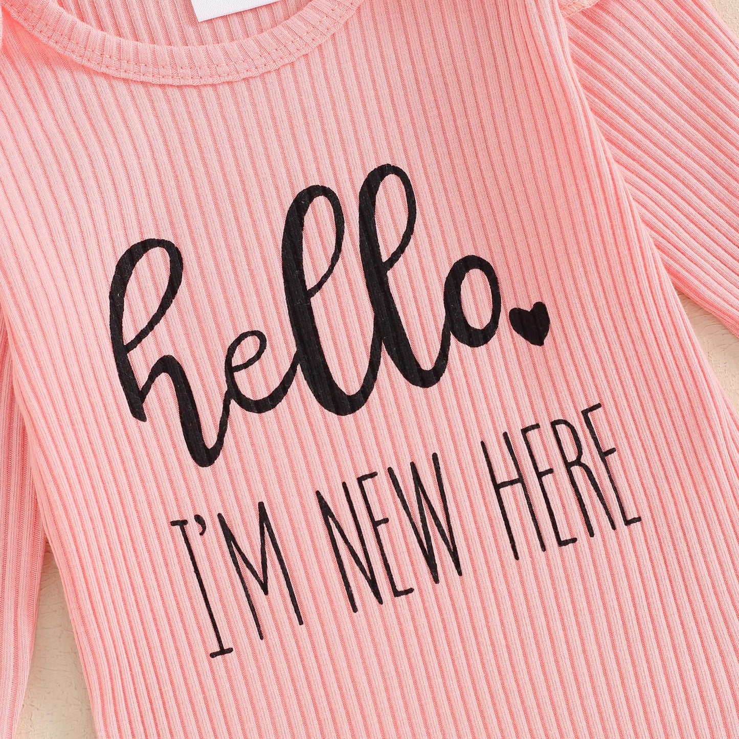 Hello World Newborn Outfit Baby Girl Going Home Outfit Ruffle Ribbed Romper Top Floral Pants Set Cute Summer Clothes