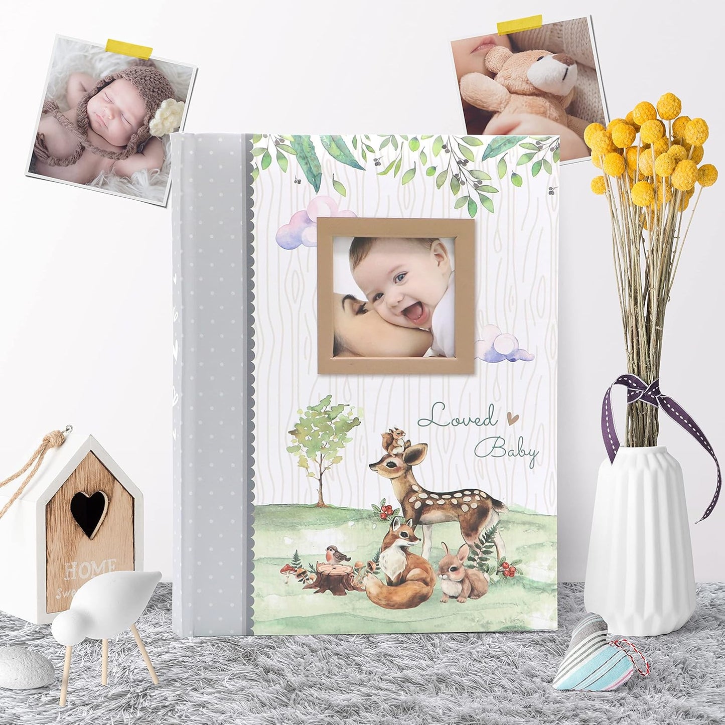 Holoary First 5 Years Baby Memory Book - 76 Colourful Illustrated Keepsake Journal Pages Record Book Album for Newborn Baby Boy or Girl, Woodland Animals Design