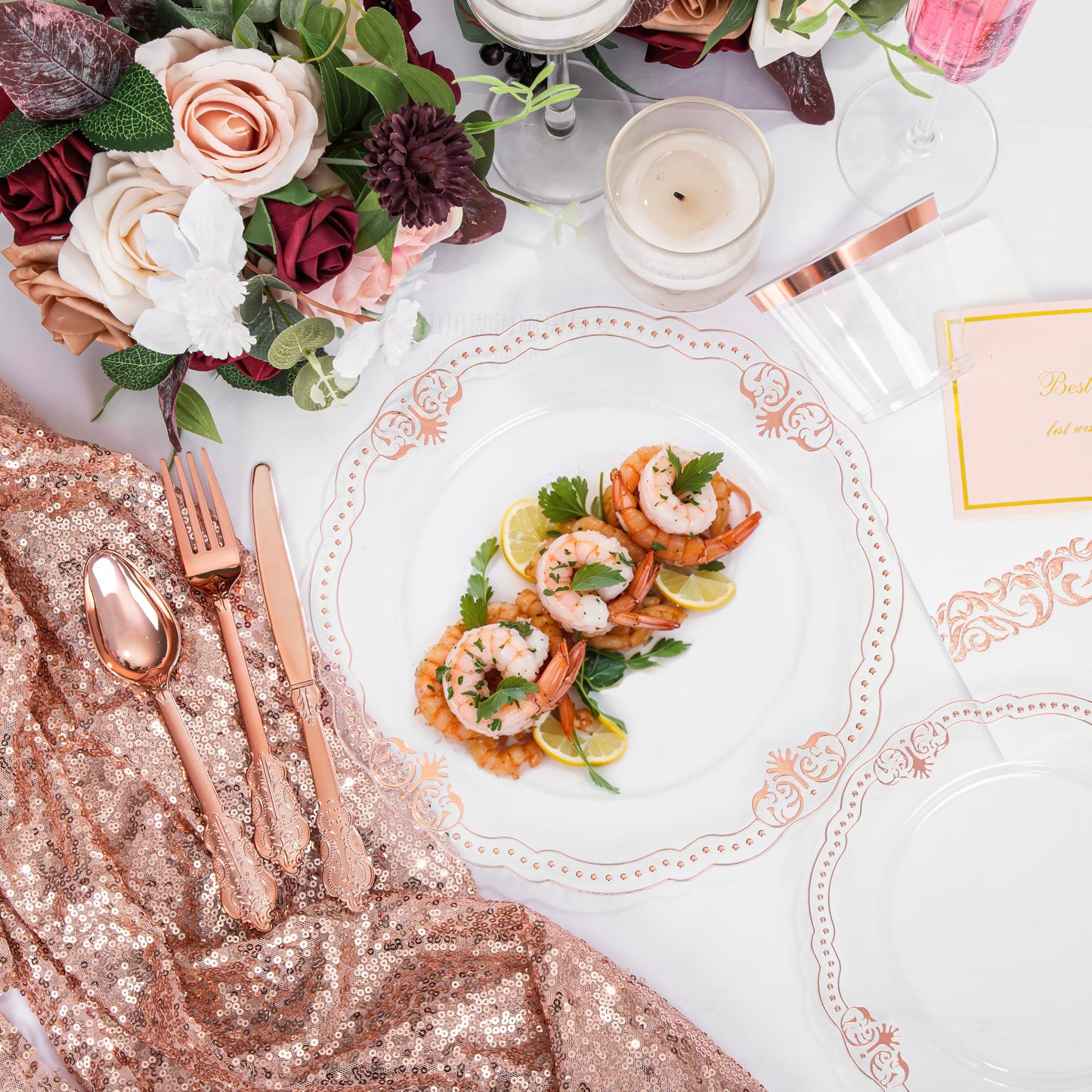 Ciaell 175 PCS White and Gold Plastic Plates - Fancy Gold Disposable Dinnerware Set with of 25 Dinner Plates, 25 Salad Plates, 25 Knives, 25 Forks, 25 Spoons, 25 Cups, 25 Napkins for Weddings Party