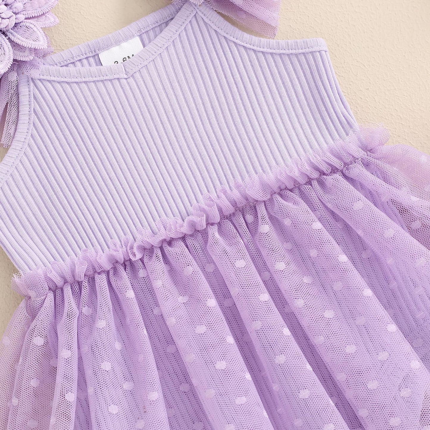 Hnyenmcko Newborn Baby Girl Summer Romper Dress Infant Fly Sleeve Flower Embroidery Mesh Tulle Skirt Hem Ribbed Bodysuit