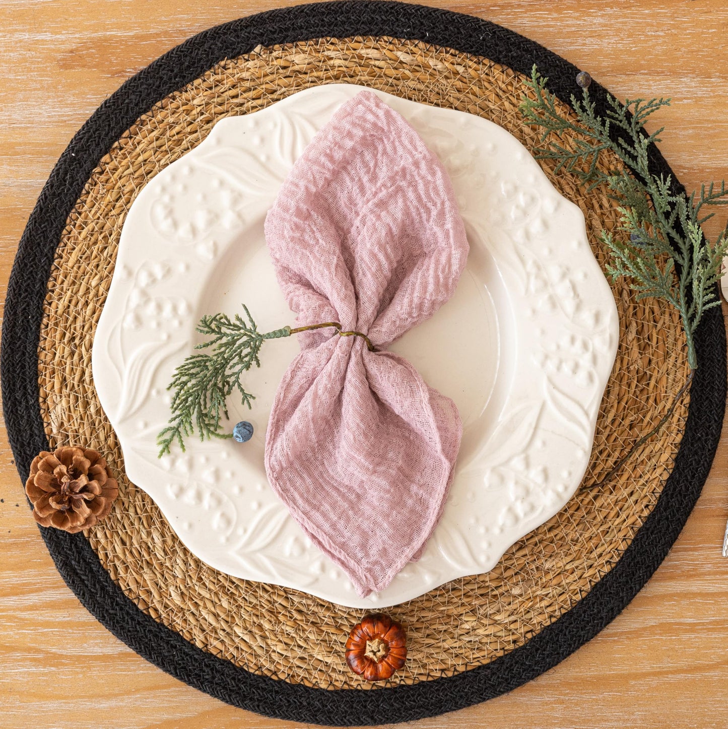 Cheesecloth Napkins 17x17 Inches Spring Cloth Handmade Washable Reusable for Mothers Day Lunch Dinner Wedding Baby Bridal Shower Party Rustic Boho Decorations Bulk Set of 6 Pink