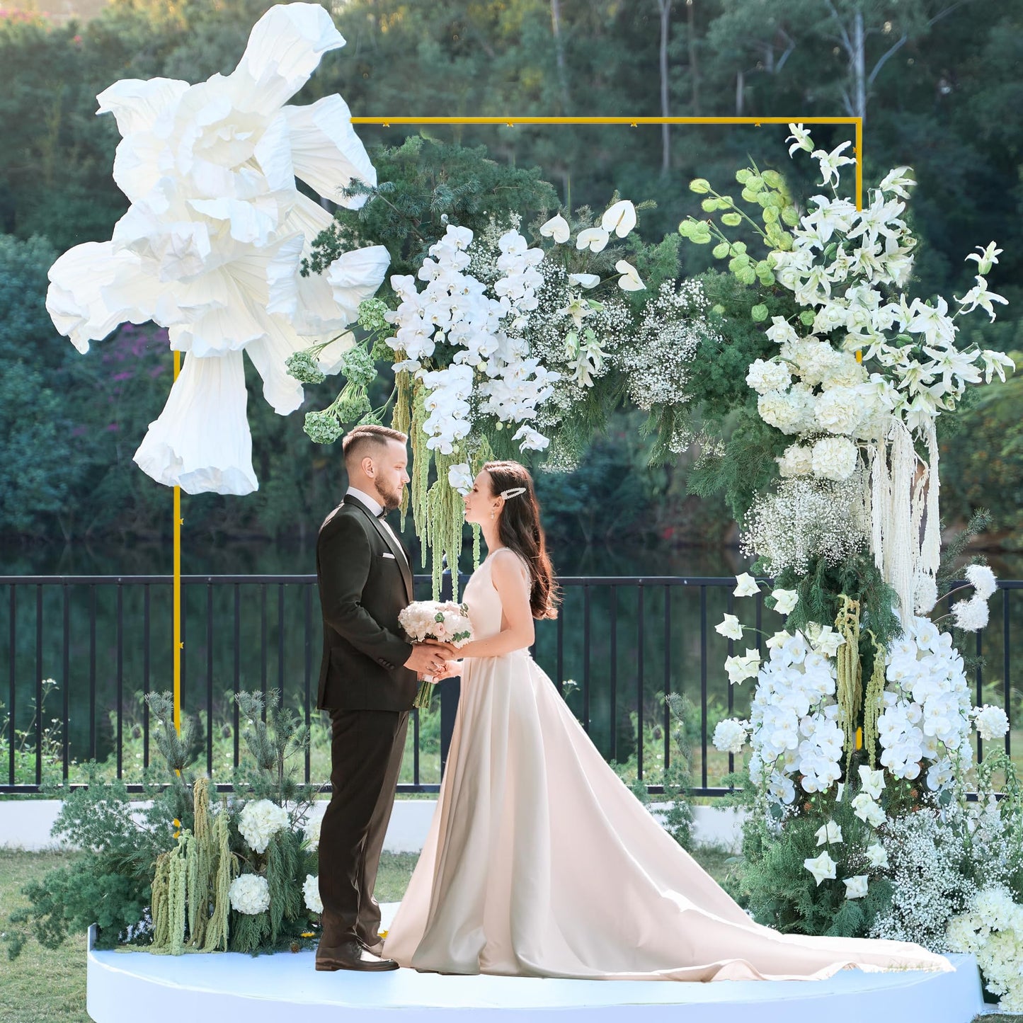 Wokceer Wedding Arch Backdrop Stand Square 6.6FTx6.6FT Gold Metal Balloon Arch Stand Garden Arbor Backdrop Frame for Wedding Birthday Party Baby Shower Photo Booth Background Decoration